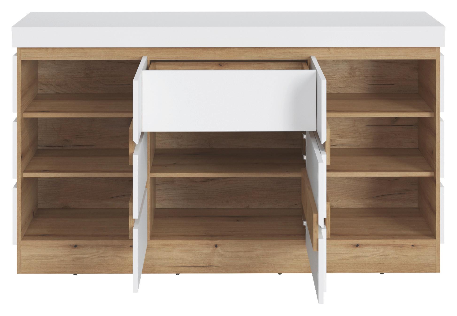 Comodă cu uși CALABRIA - alb/culoare lemn stejar, Trend, material pe bază de lemn (160,8/92,5/45cm) - Modern Living