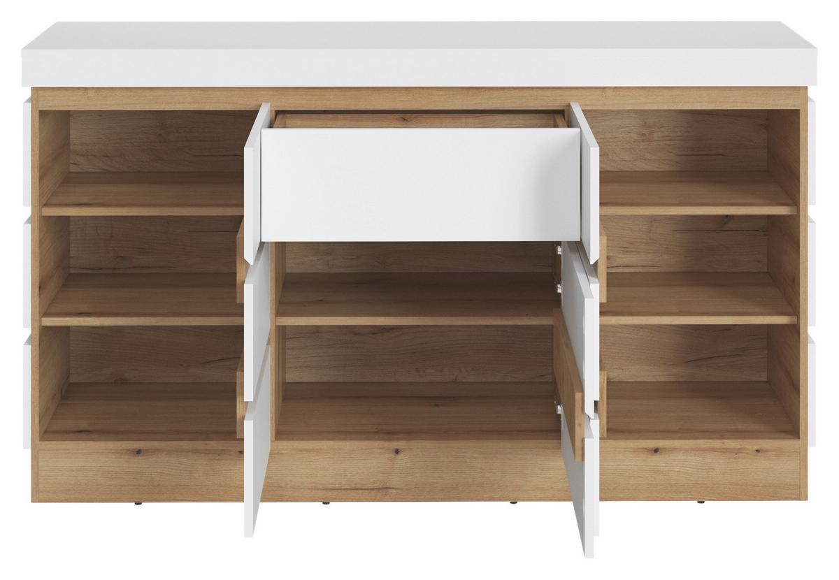 Comodă cu uși CALABRIA - alb/culoare lemn stejar, Trend, material pe bază de lemn (160,8/92,5/45cm) - Modern Living
