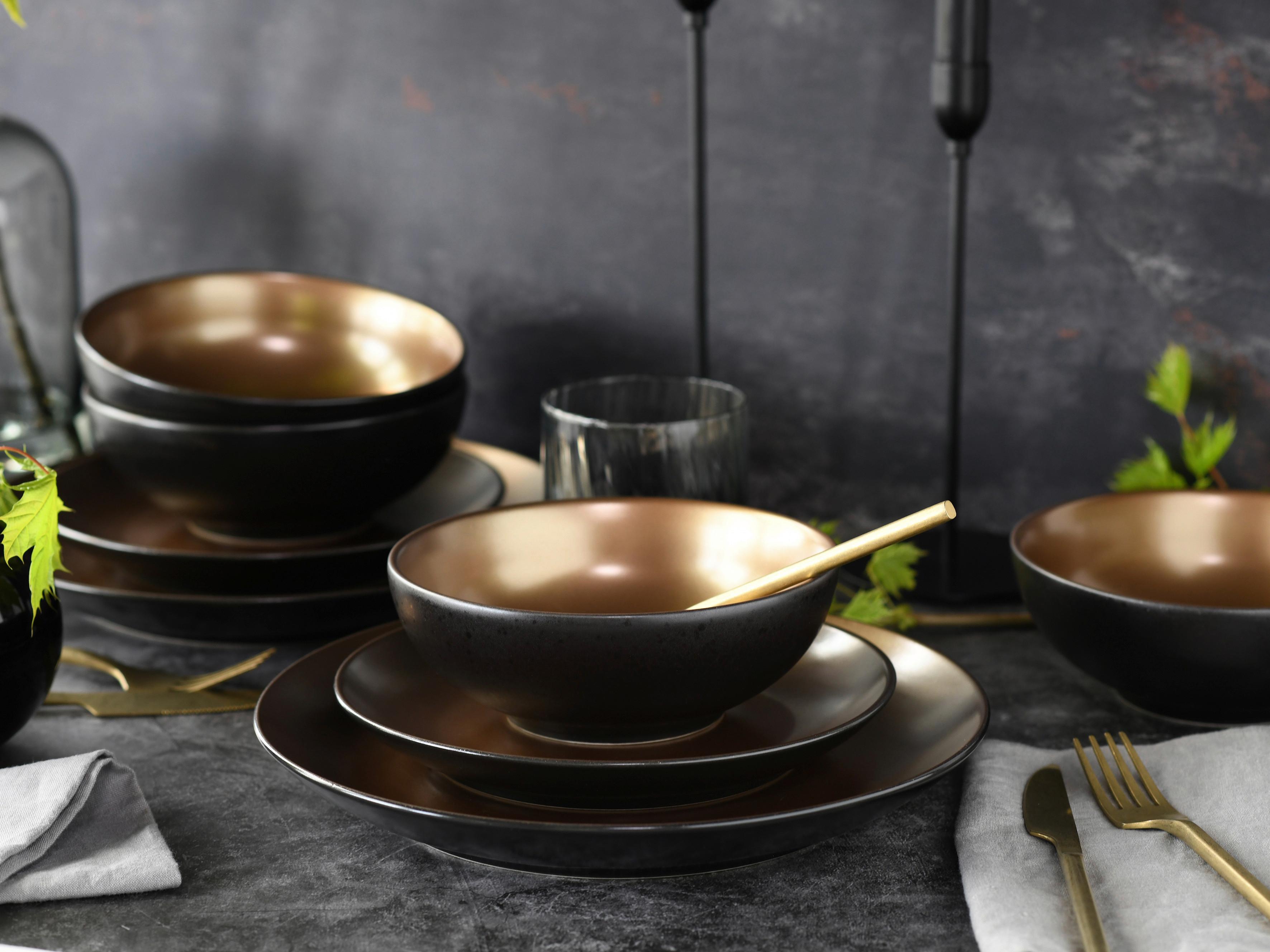 Kombinirani Servis Glamour Gold, 16-Delni - zlate barve/črna, Trend, keramika - Creatable