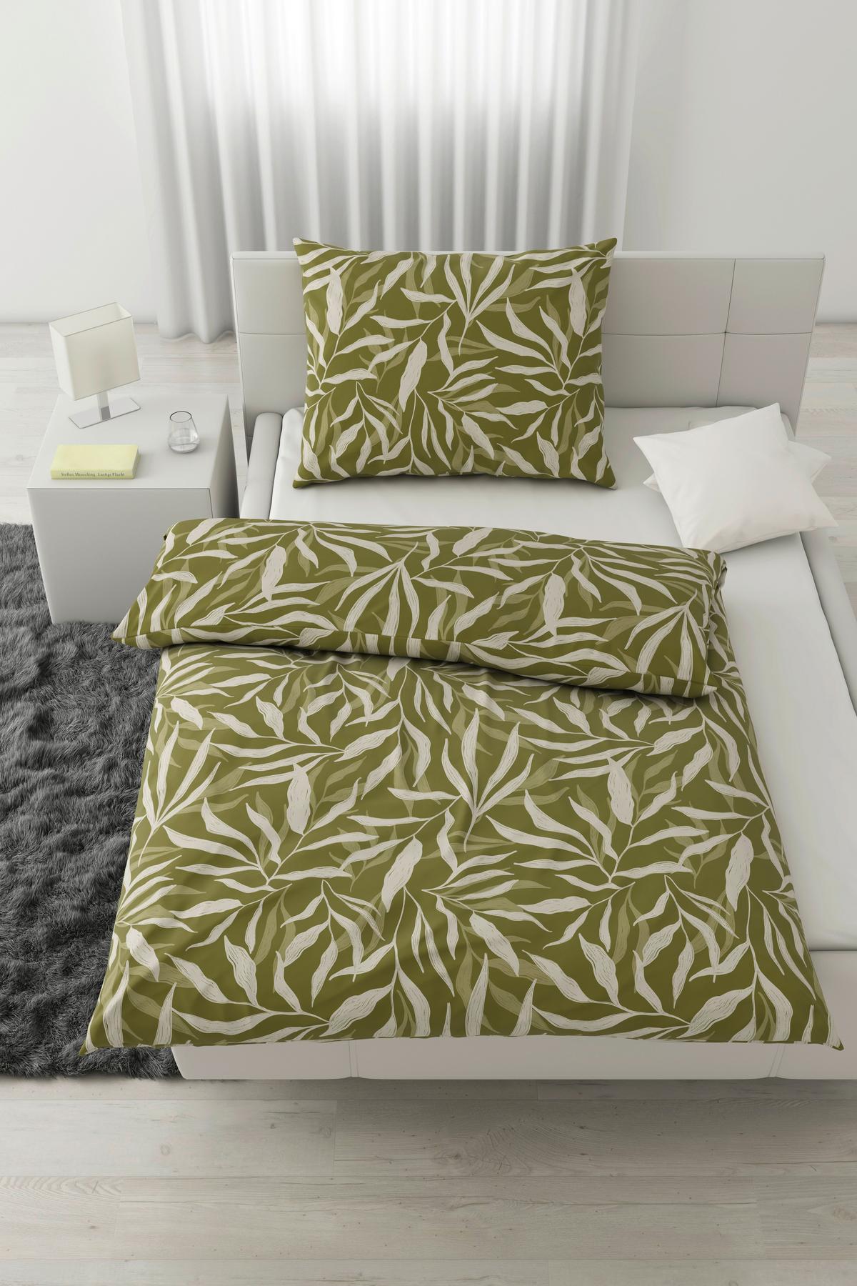 BETTWÄSCHESET LEAVES - Weiss/Grün, Modern, Textil (160/210cm) - Modern Living