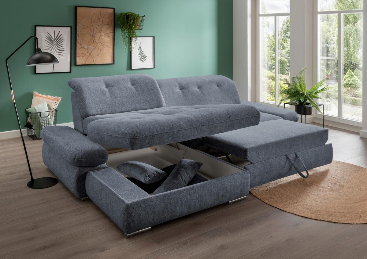Wohnlandschaft Dalida Hellblau Chenille - Chromfarben/Hellblau, Design, Textil/Metall (196/300cm) - Livetastic