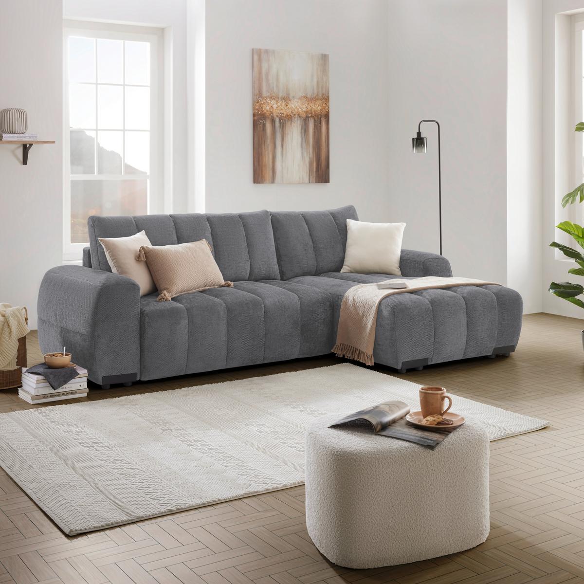 Wohnlandschaft Bolonia Grau - Schwarz Hochglanz/Grau, MODERN, Textil/Metall (273/93/166cm) - Mömax