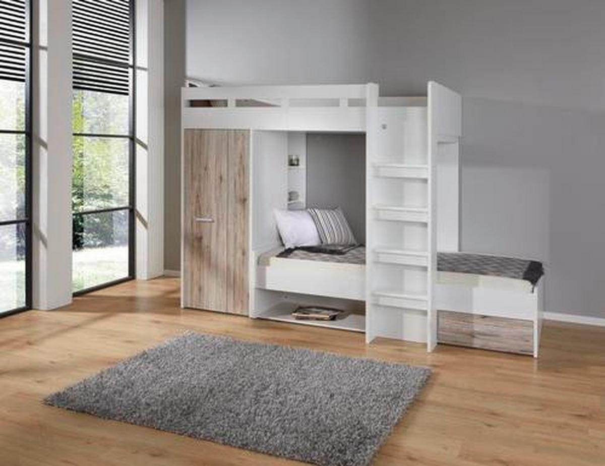 Pograd Maxi, Bela, 90x200cm - barve hrasta/bela, Konvencionalno, leseni material (269/180/115cm)