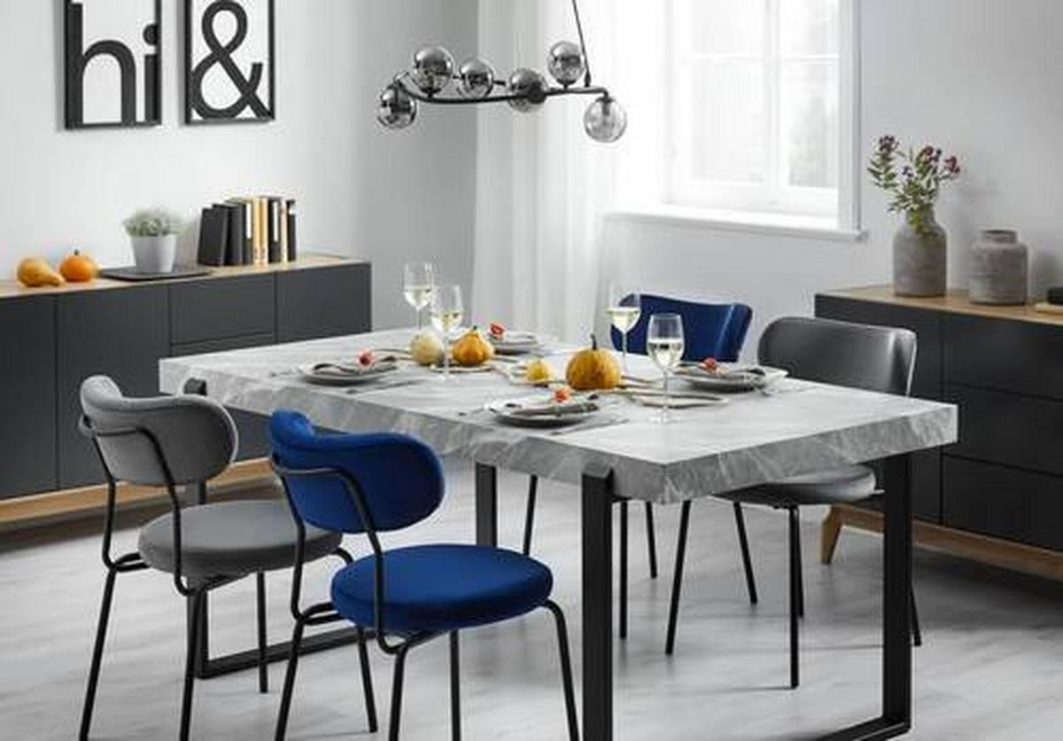 KRZESŁO LEA - niebieski/czarny, Modern, metal/drewno (51/82/63cm) - Bessagi Home