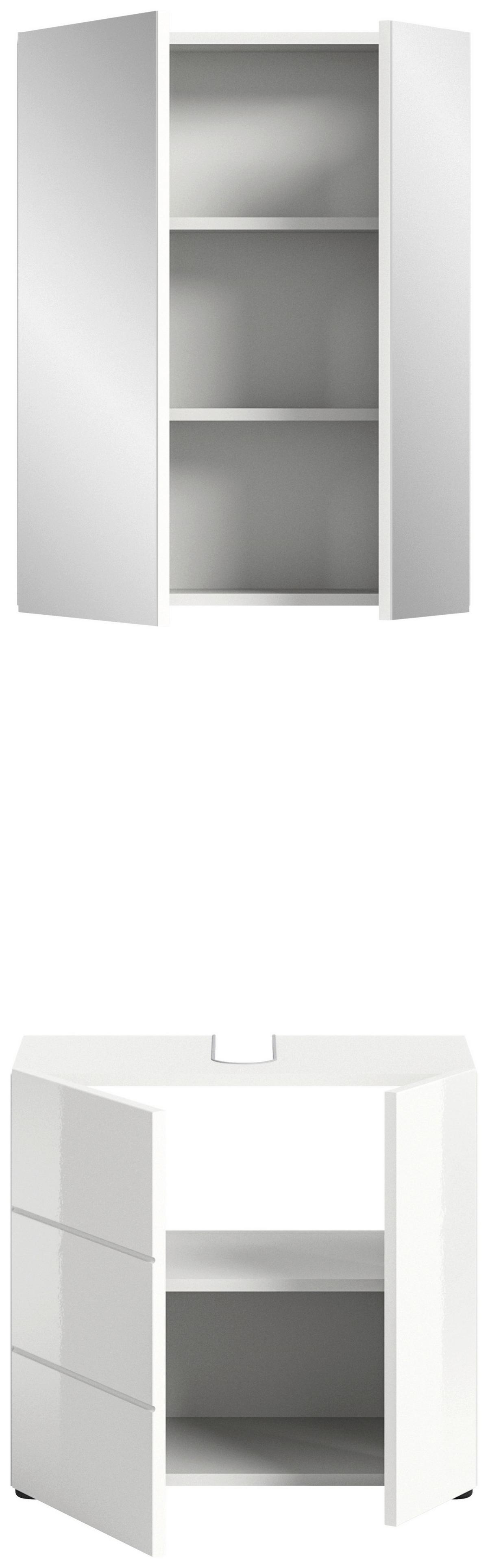 Badezimmer Vira 2-tlg. ca. 60 cm Weiß - Weiß Hochglanz/Schwarz, MODERN, Holzwerkstoff/Kunststoff (60cm) - MID.YOU