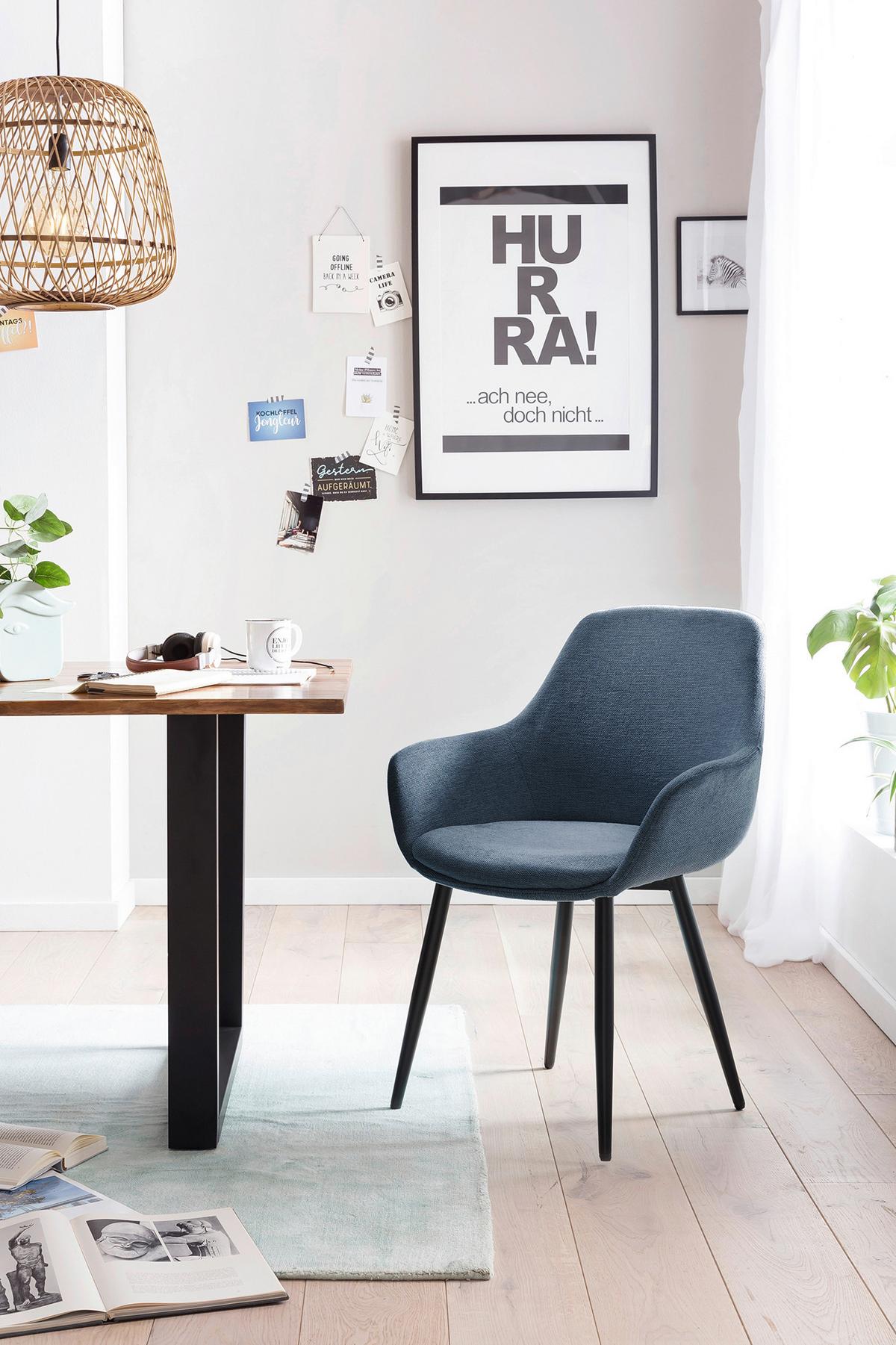 Set Naslanjačev Lena, Temno Modra, 2-Delni - črna/temno modra, Moderno, kovina/tekstil (64/86/59cm) - Livetastic