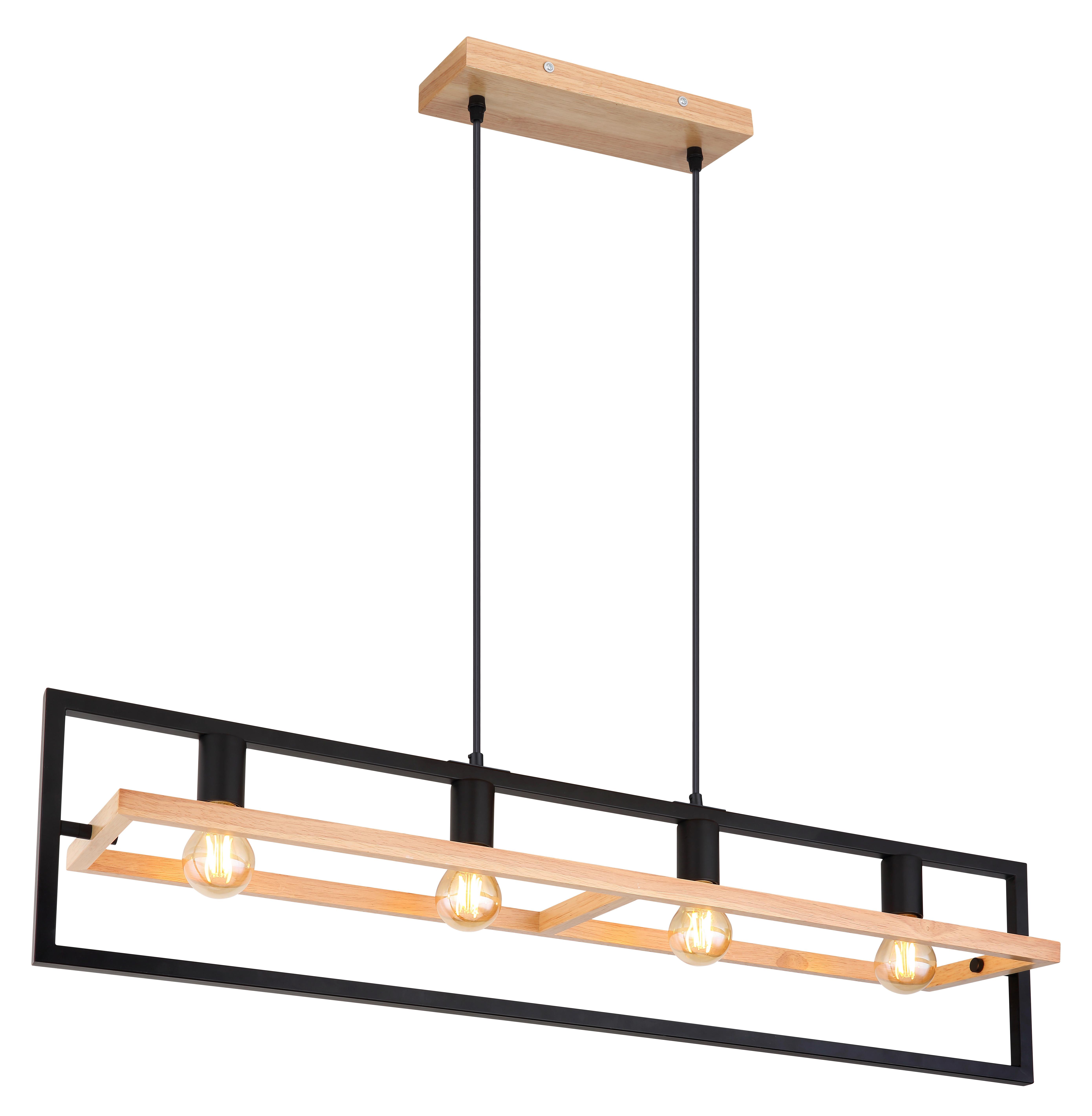 Hängeleuchte Erica in Braun/Schwarz max. 40 Watt - Schwarz/Braun, Natur, Holz/Metall (98/20/150cm) - Globo