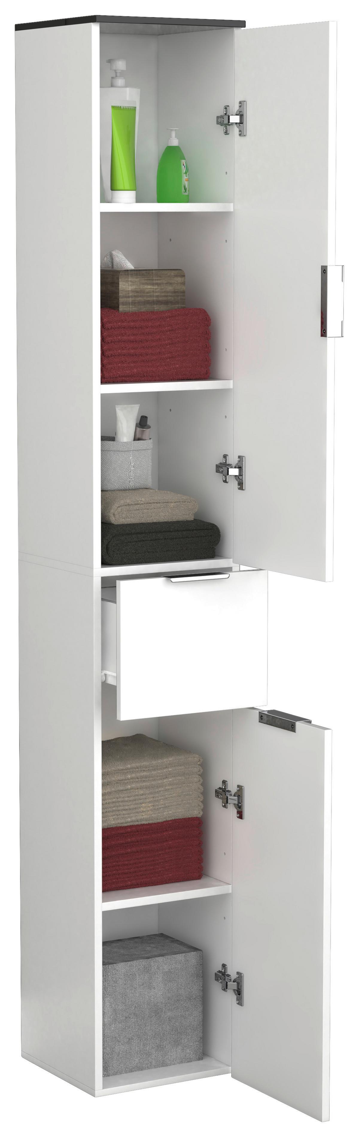 Hochschrank Donali ca. 30x190 cm Weiß/Schwarz - Silberfarben/Schwarz, MODERN, Holzwerkstoff/Kunststoff (30/190/30cm) - MID.YOU