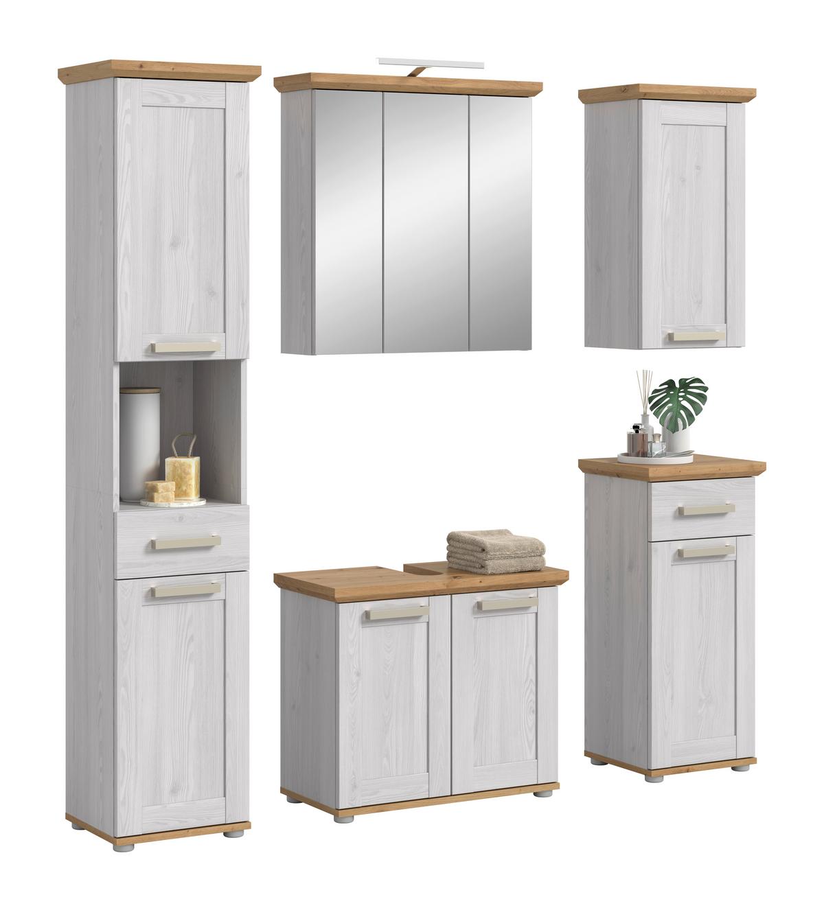 Badezimmer Verona Lärchenfarben/Eiche Artisan - Silberfarben/Lärchefarben, Trend, Glas/Holzwerkstoff (147cm) - MID.YOU