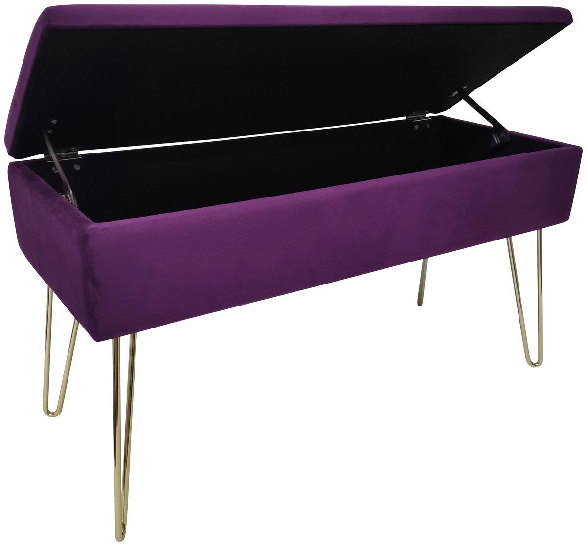 Hockerbank Scarlett Beere Samt mit Stauraum - Beere/Goldfarben, Design, Textil/Metall (75/42/30cm) - Echtwerk