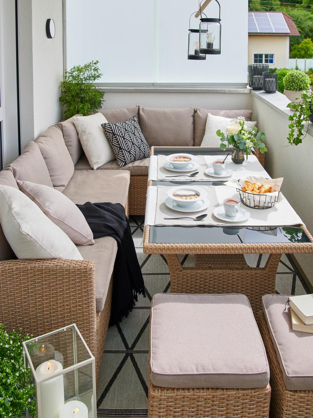 Loungegarnitur Liow 2 in Beige - Beige/Braun, Glas/Kunststoff (235/175cm) - Mömax