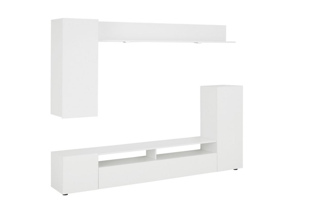 Wohnwand in Weiß Hochglanz - Silberfarben/Weiß, MODERN, Holzwerkstoff/Kunststoff (208/165/33cm) - Mömax