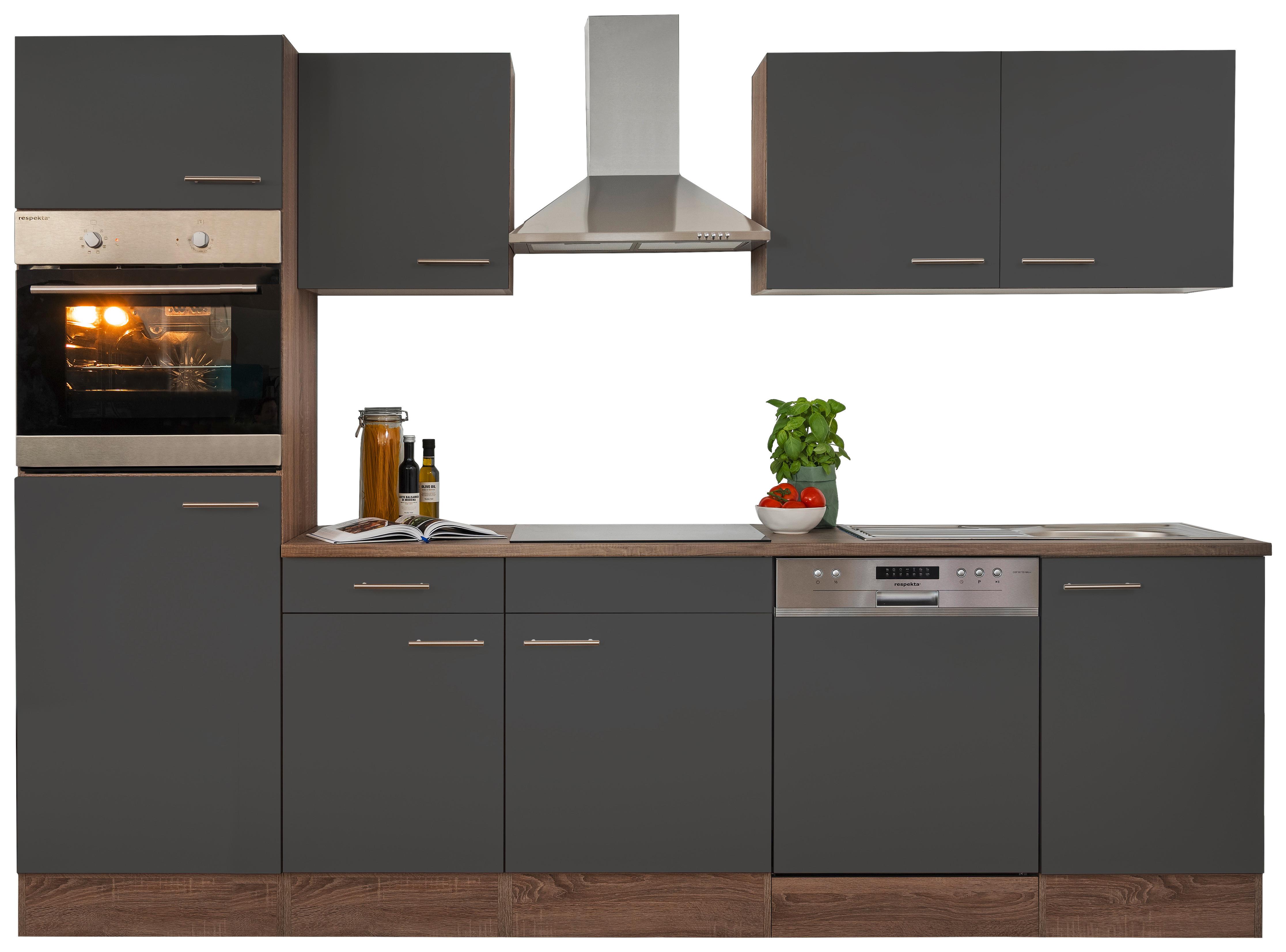 Küchenzeile Economy o. Geräte Grau/Eiche B: ca. 280 cm - Eichefarben/Silberfarben, Basics, Holzwerkstoff/Metall (280/205/60cm) - Respekta