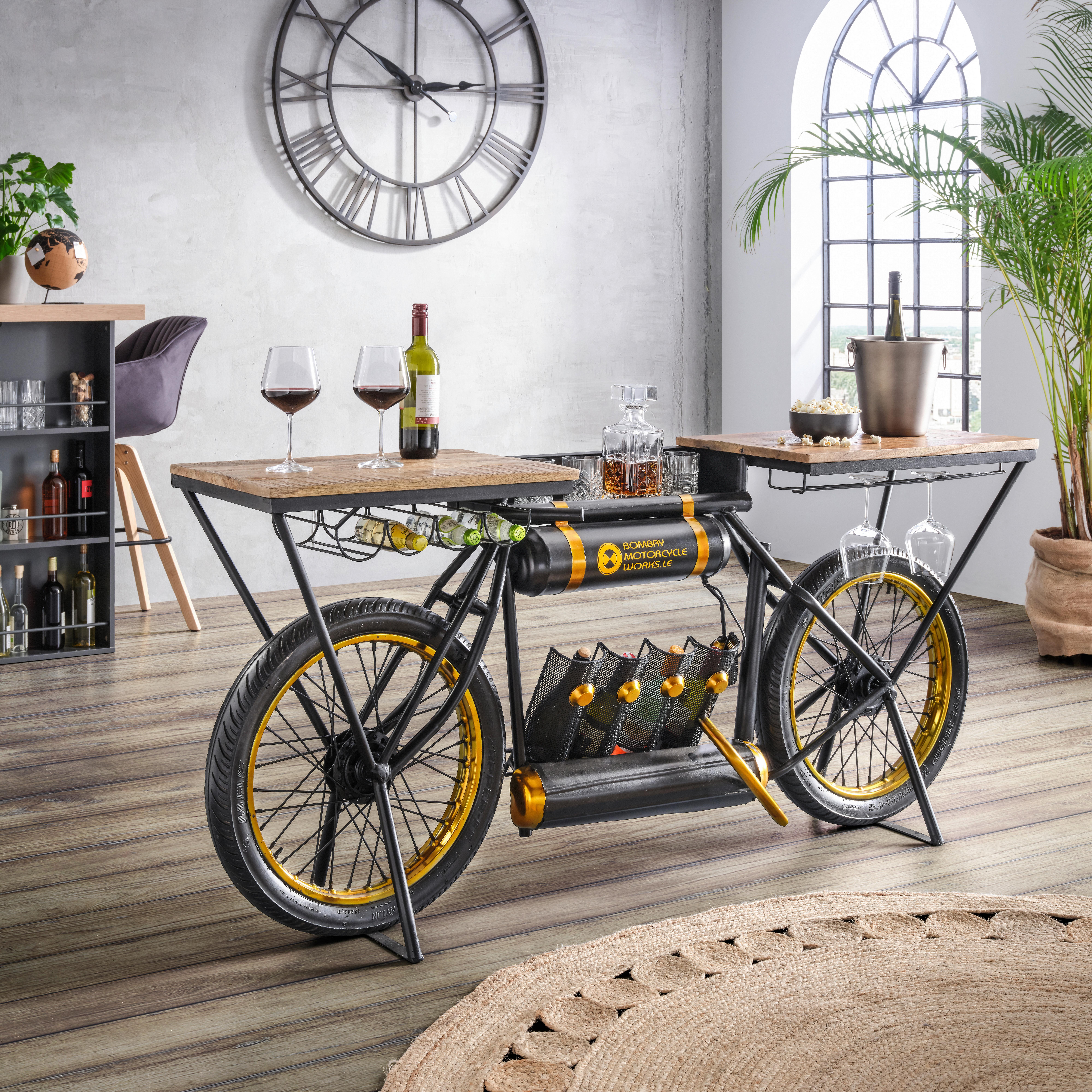 Retro Barska Miza Cruiser Slow Ride, Črna, Zlata - zlate barve/črna, Trendi, kovina/les (187/44/83cm) - Premium Living