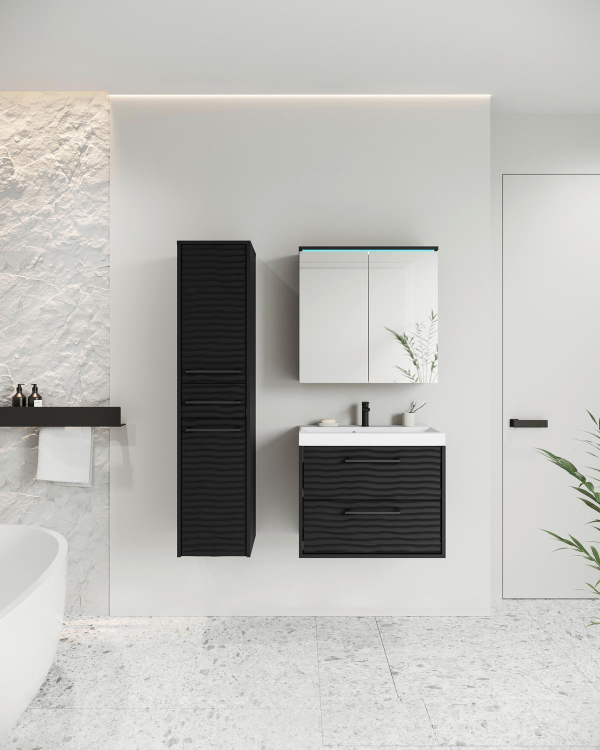 Kopalnica Toronto, Črna, 4-Delno - črna/bela, Trendi, kovina/leseni material (90cm) - P & B
