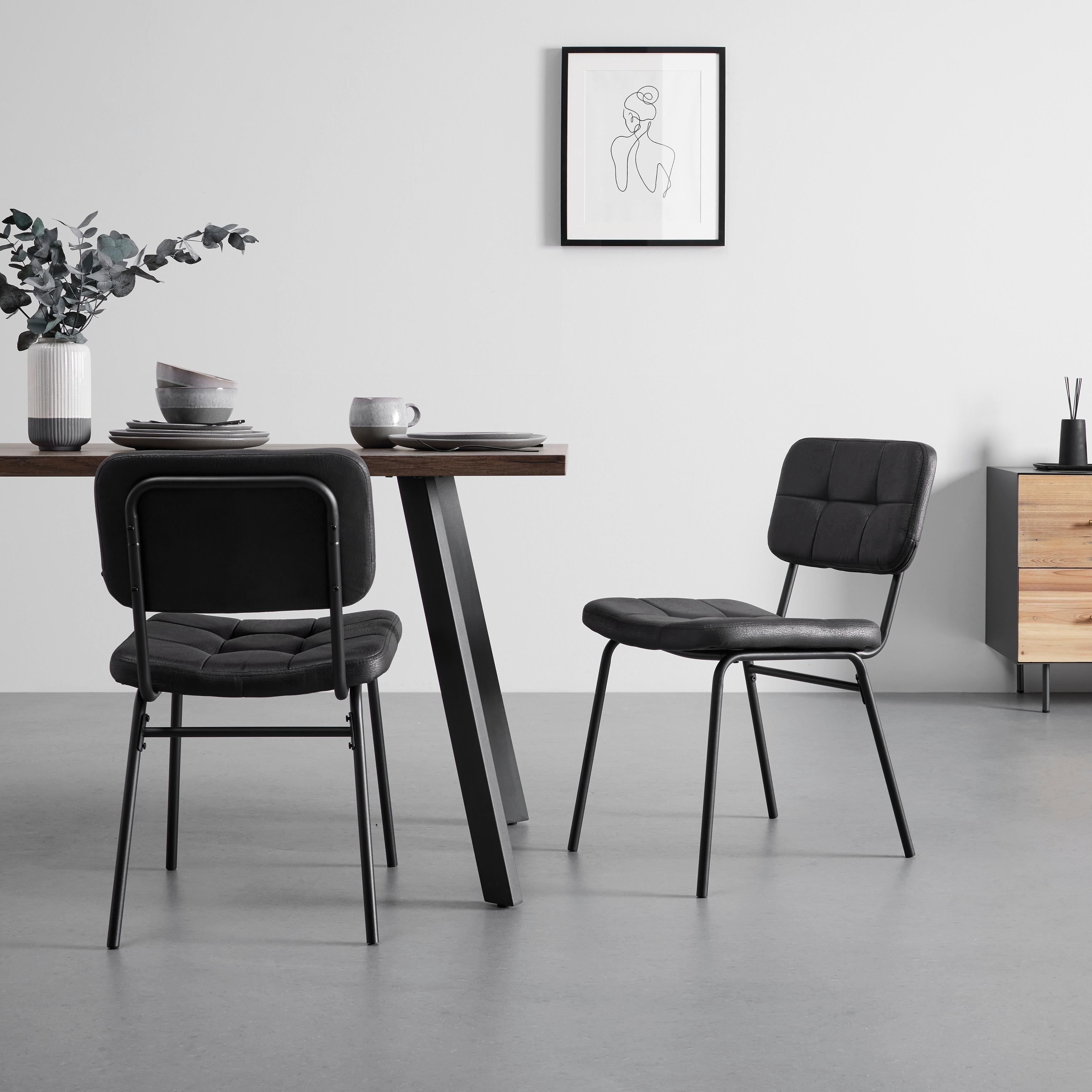 ZESTAW KRZESEŁ VALENTIN - ciemnoszary/czarny, Modern, metal/tkanina (44/80/59cm) - Bessagi Home