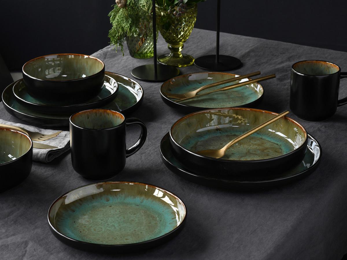 Kombinirani Servis Nordic Fjord Green, 16-Delni - črna/zelena, Basics, keramika - Creatable
