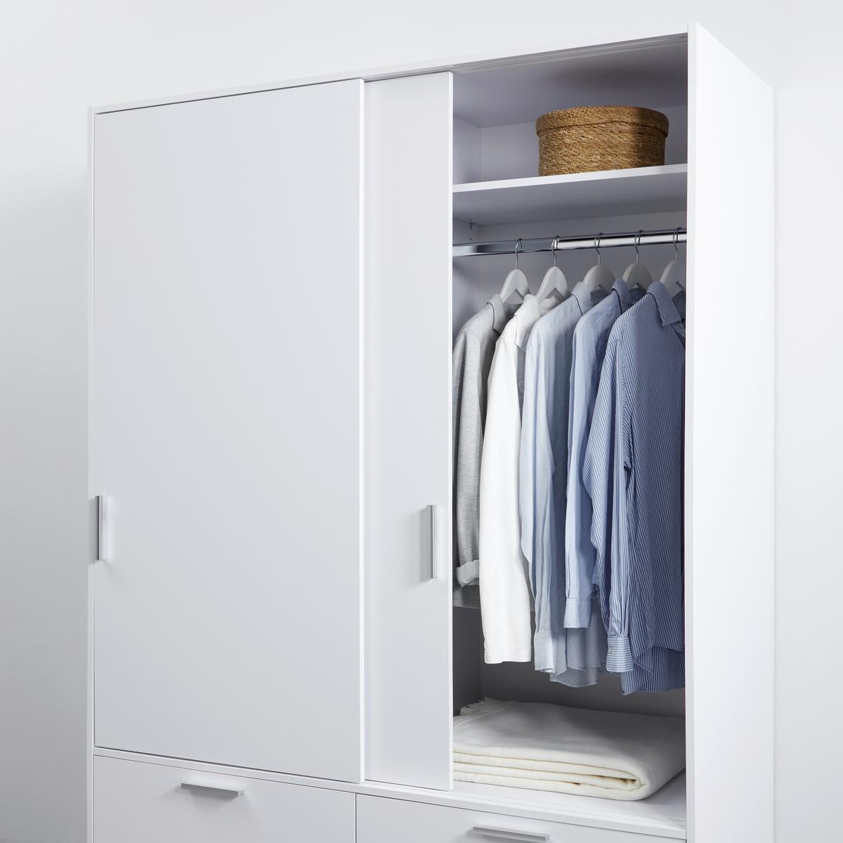 Omara Z Drsnimi Vrati Mika, Bela, Š. 140 Cm - barve kroma/bela, Konvencionalno, umetna masa/leseni material (140/205/60cm) - Mömax