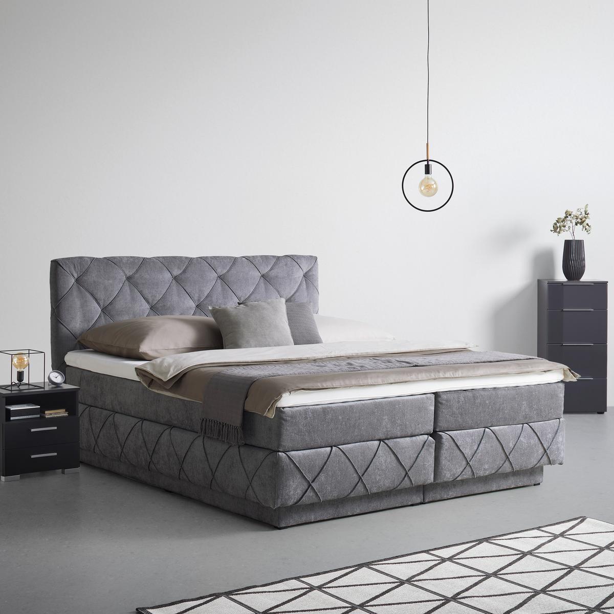Boxspringbett Cordoba Grau ca. 160x200cm - Schwarz/Grau, KONVENTIONELL, Holz/Holzwerkstoff (160/200cm) - Premium Living
