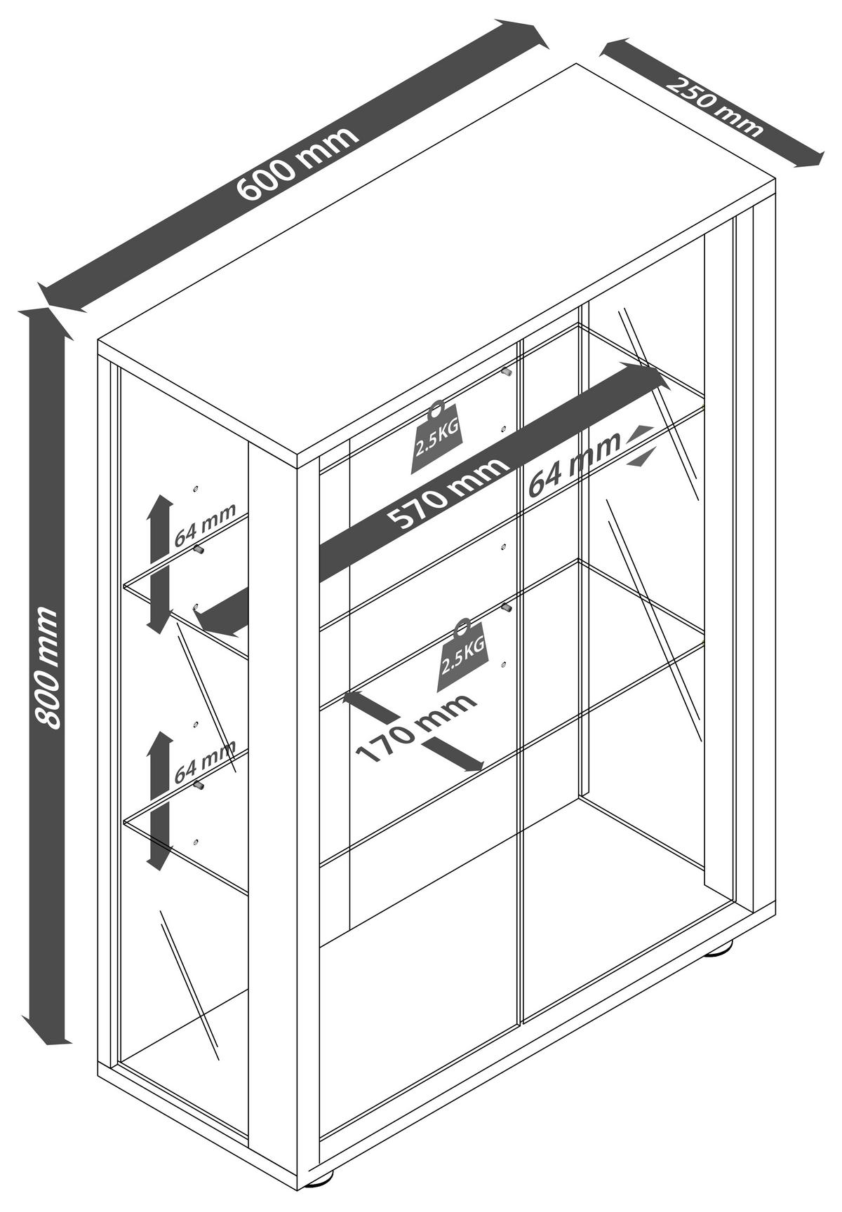 Hängevitrine Udina Honigeiche/Weiß - Honigeiche/Klar, Design, Glas/Holzwerkstoff (59/80/25cm) - Livetastic