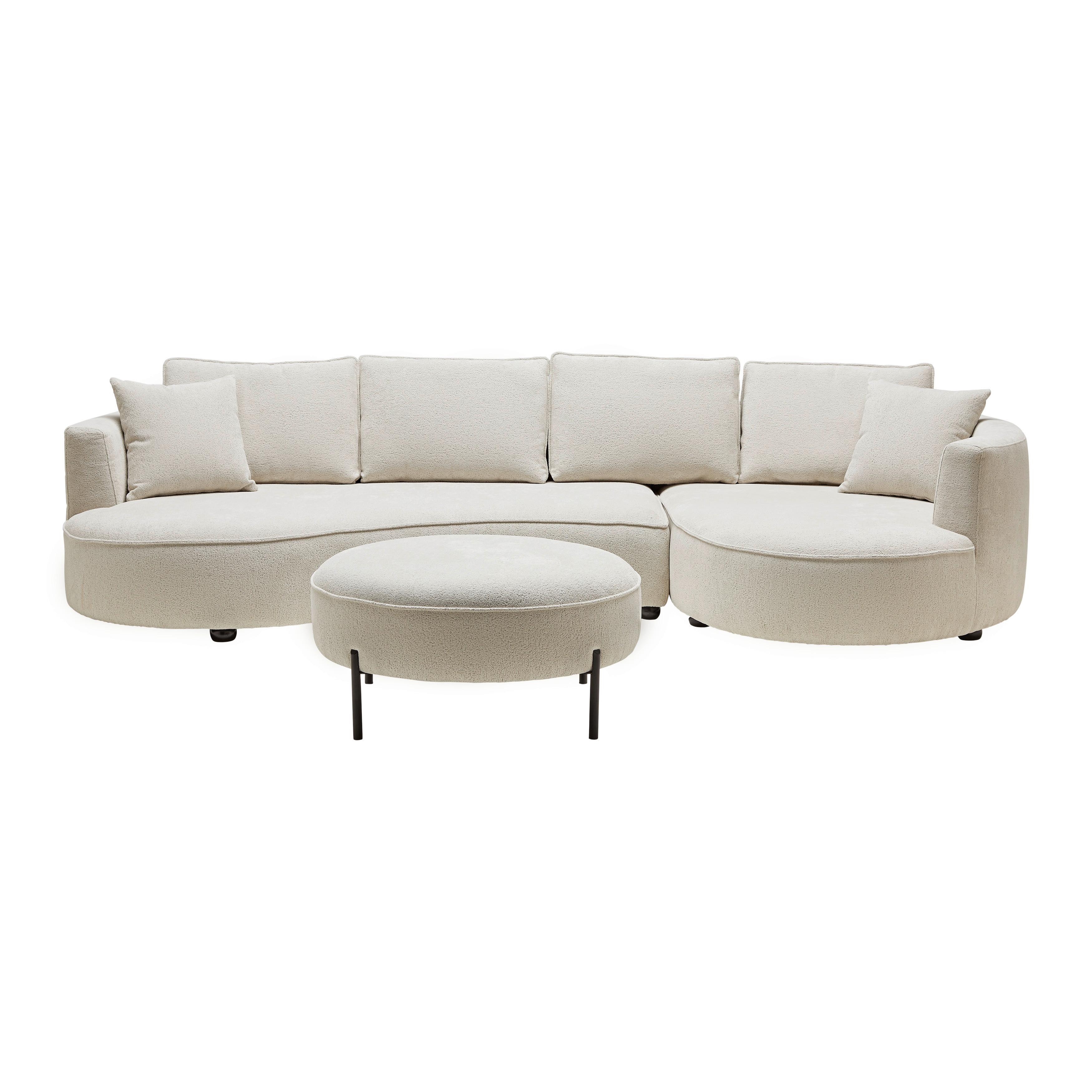 Sarokkanapé Nilas - krémszínű/fehér, Modern, textil/fa (335/65/154cm) - Bessagi Home
