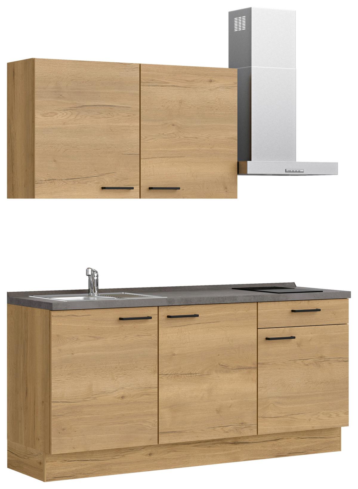 Küchenblock Structura Low m. Geräten Eiche - Schieferfarben/Eichefarben, MODERN, Holzwerkstoff/Metall (180cm) - Nobilia