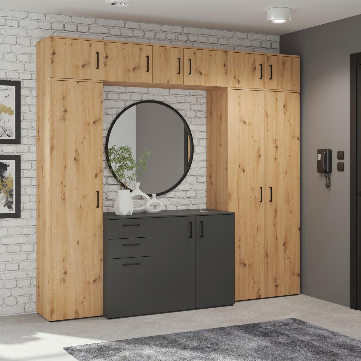 Schrank Multistauraum Eiche Artisan - Schwarz/Eiche Artisan, MODERN, Holzwerkstoff/Kunststoff (45/195/40cm) - Mömax