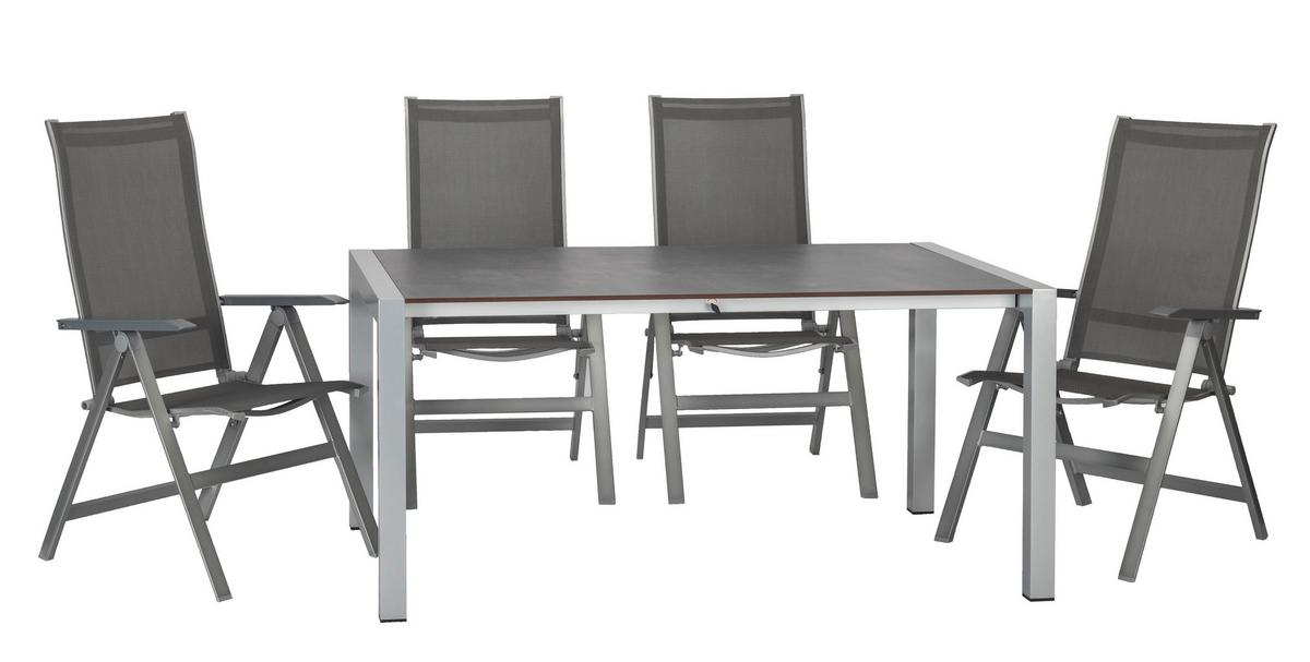 Gartengarnitur 5-tlg. Urban Metall/Textil/Holzwerkstoff - Platinfarben/Anthrazit, Basics, Holzwerkstoff/Textil (160+60/98/74cm) - Acamp