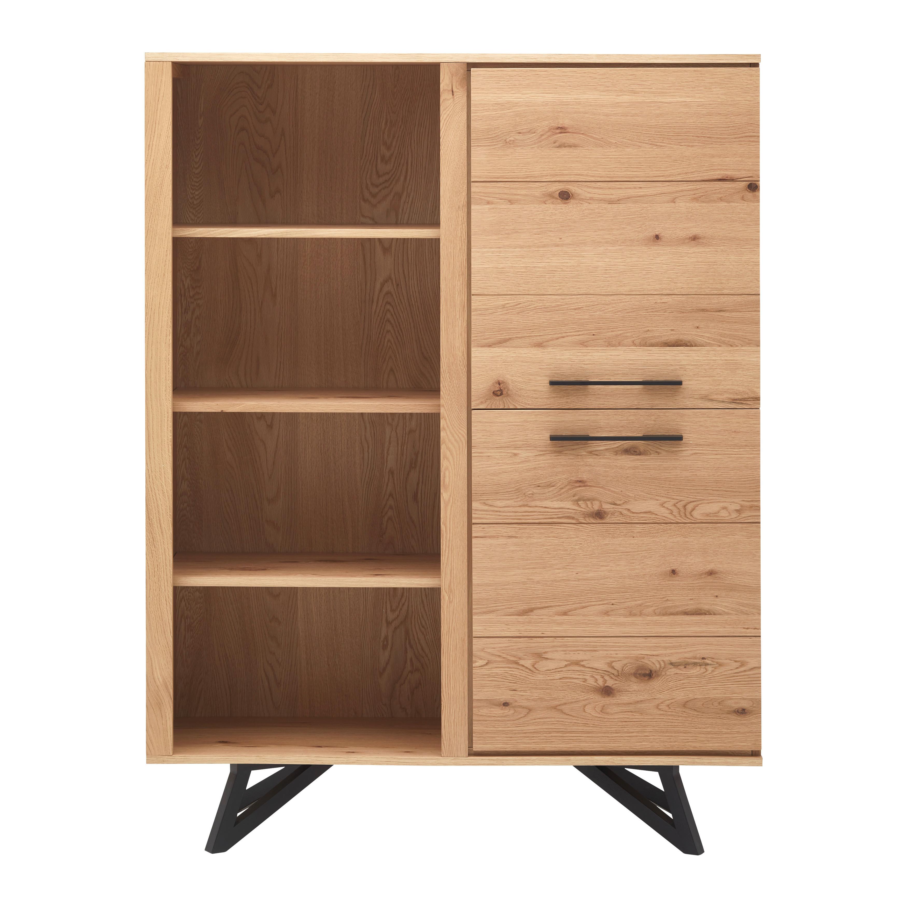 Highboard Massivholz "Emilio", eichefarben - Eichefarben/Schwarz, MODERN, Holz/Metall (115/150/40cm) - Bessagi Home