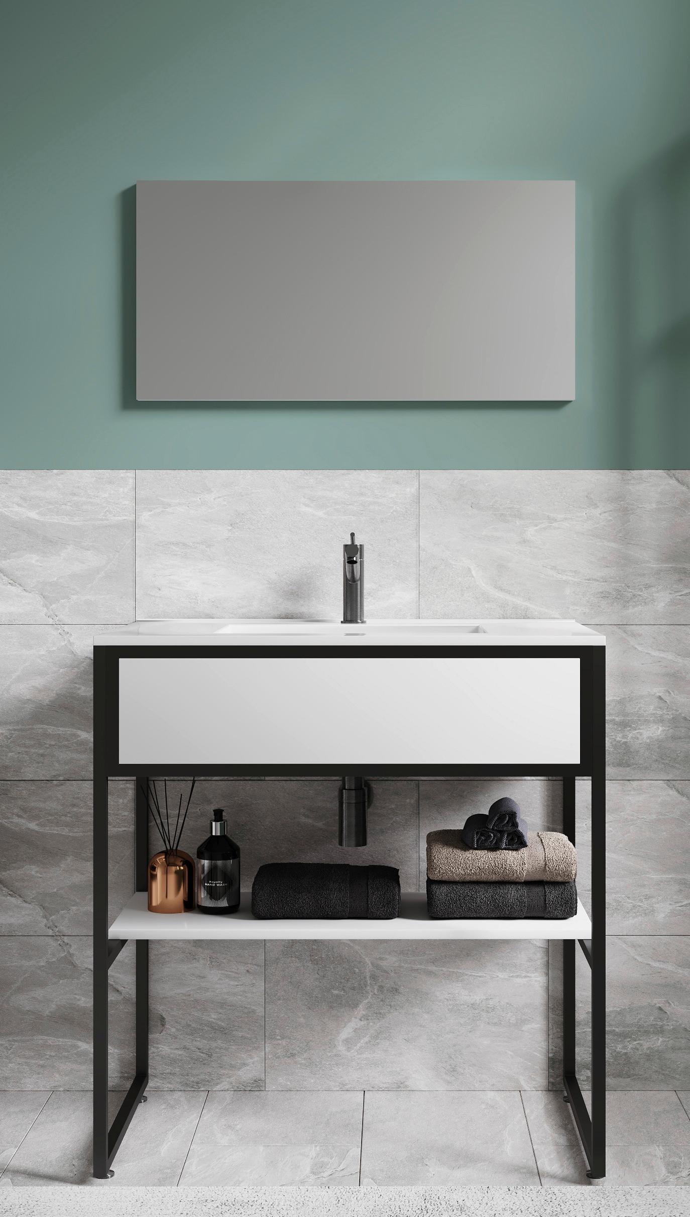 Kopalnica Bitila 80, Bela, Črna - črna/bela, Moderno, kovina/steklo (80cm) - MID.YOU