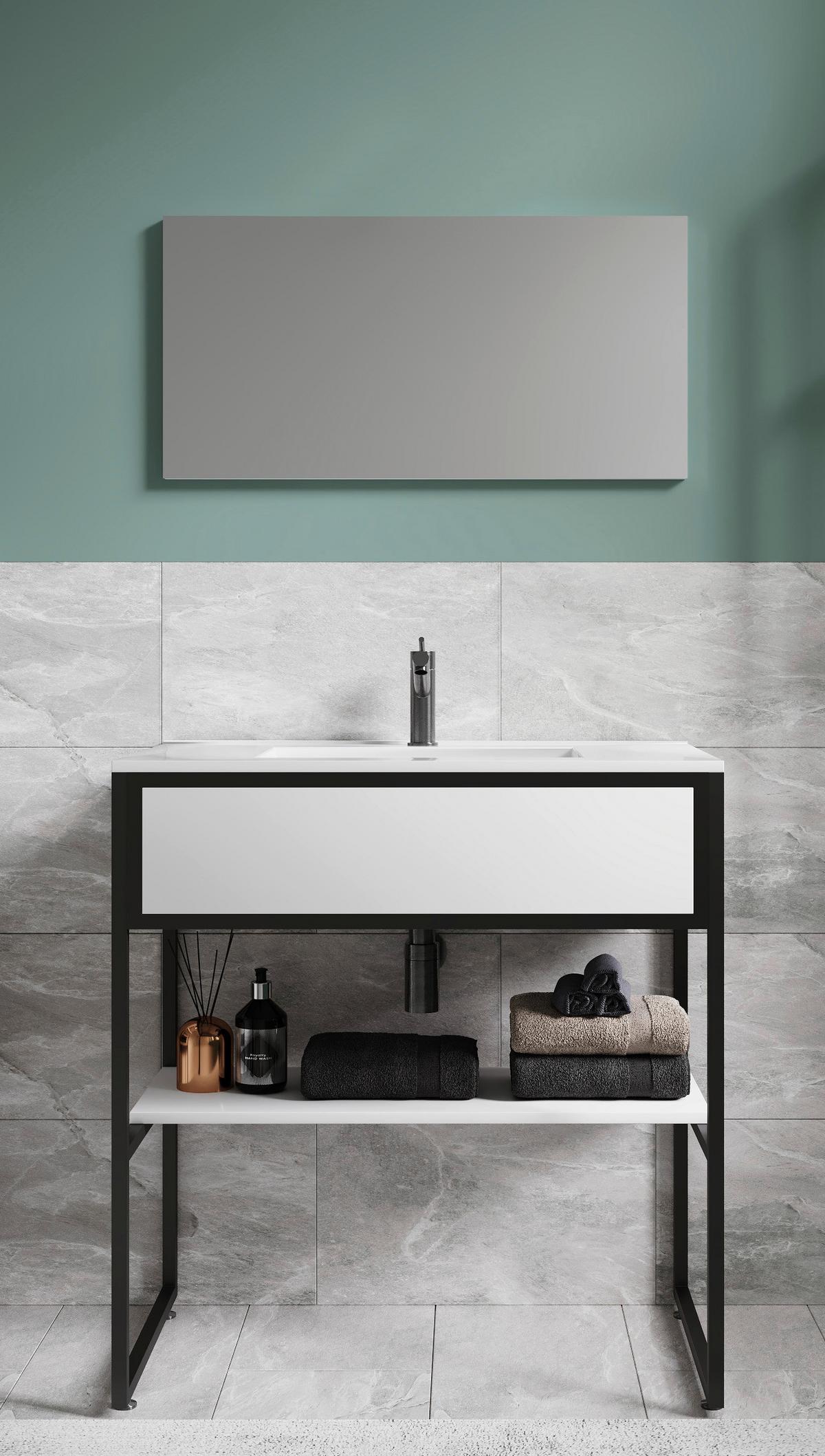 Kopalnica Bitila 80, Bela, Črna - črna/bela, Moderno, kovina/steklo (80cm) - MID.YOU