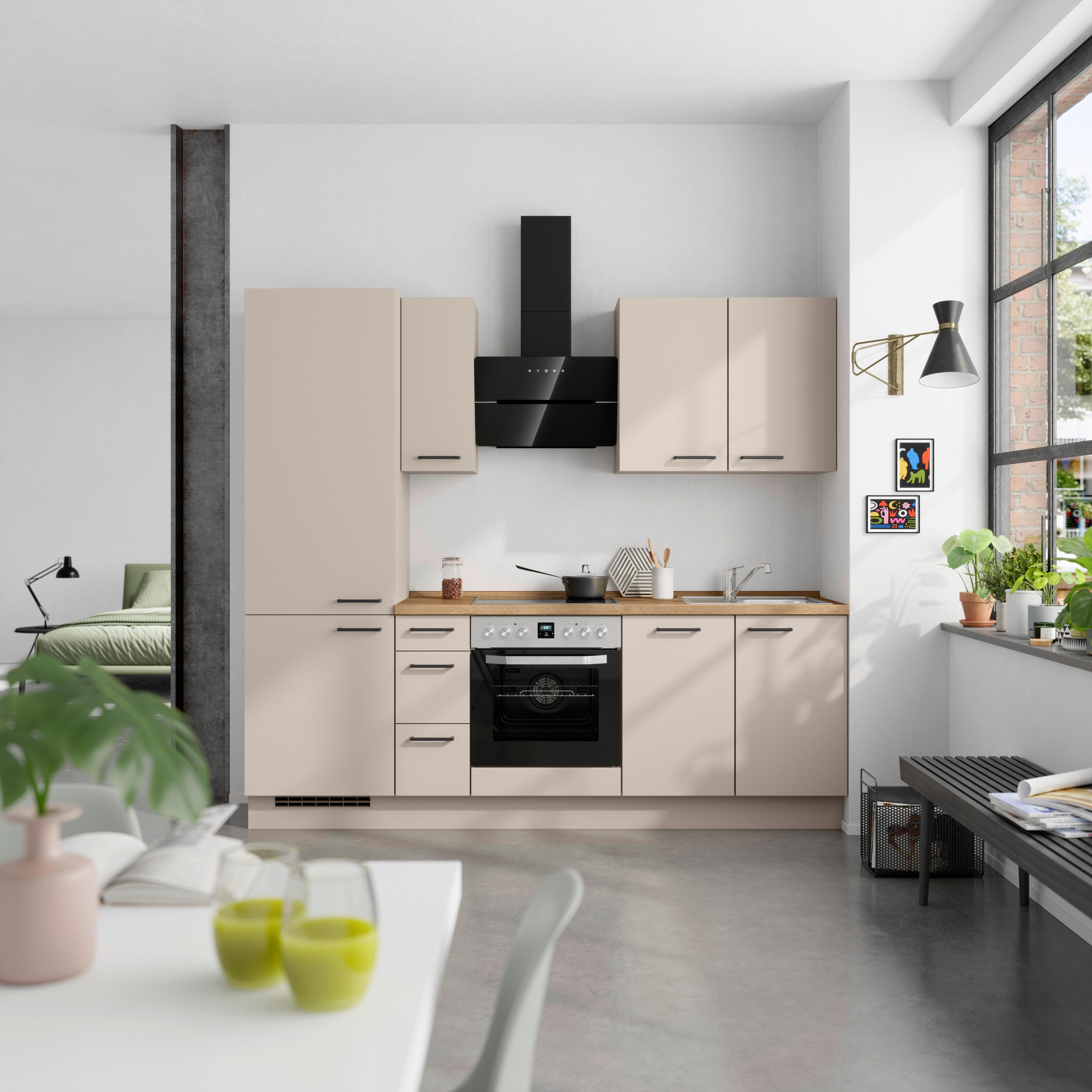 Küchenblock Easytouch High m. Geräten Sandfarben - Sandfarben/Eichefarben, MODERN, Holzwerkstoff/Metall (240cm) - Nobilia