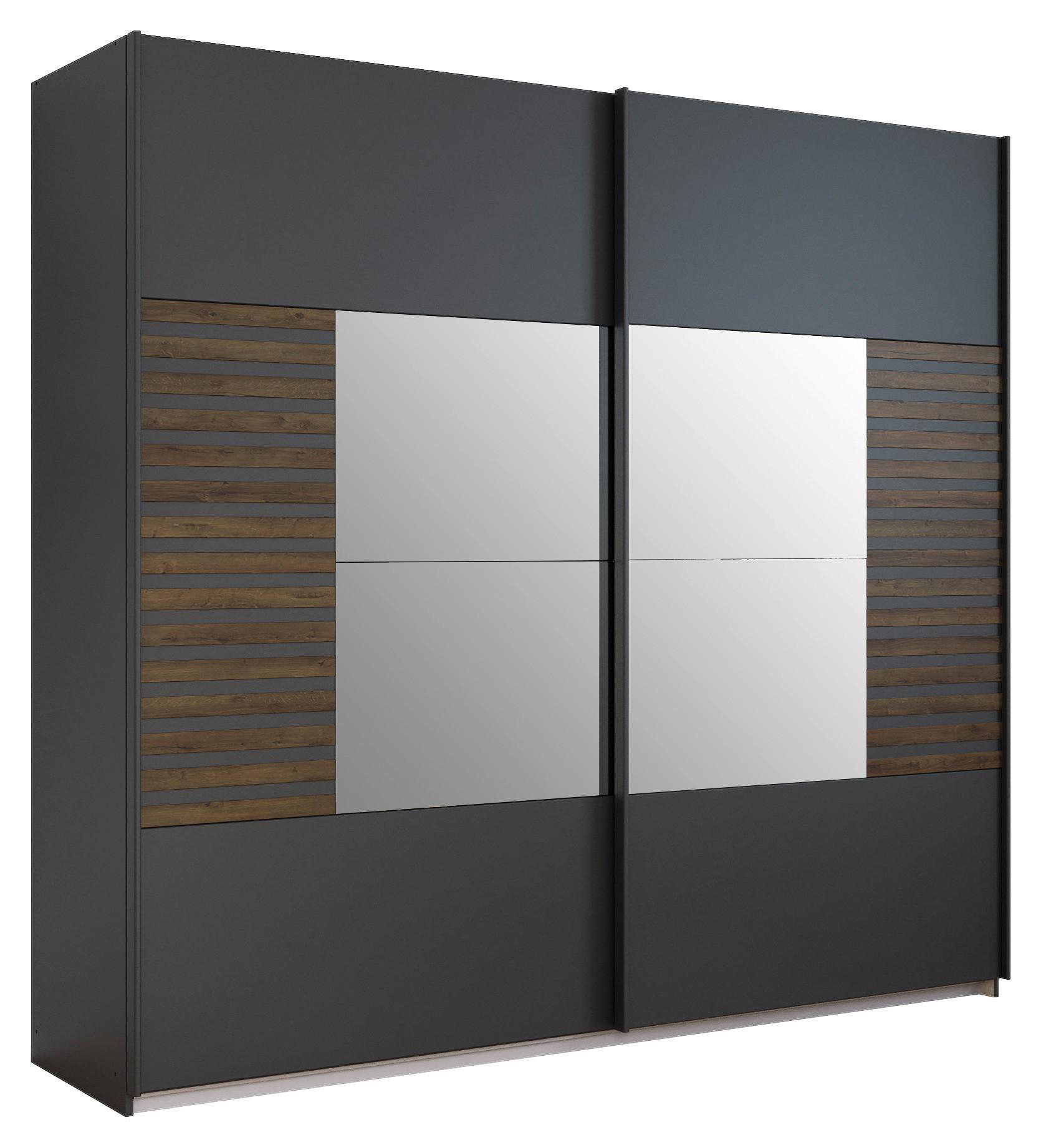 Omara Z Drsnimi Vrati Barea, Temno Siva - temno siva/siva, Moderno, kovina/leseni material (226/210/62cm) - Rauch Möbel