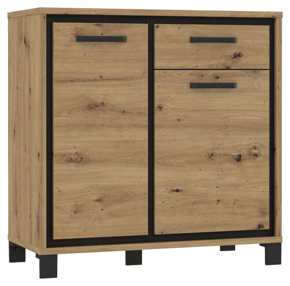 Kommode "Trondheim" , Schwarz, Eiche - Eichefarben/Schwarz, MODERN, Holzwerkstoff/Kunststoff (91,4/91,2/41,5cm) - MID.YOU