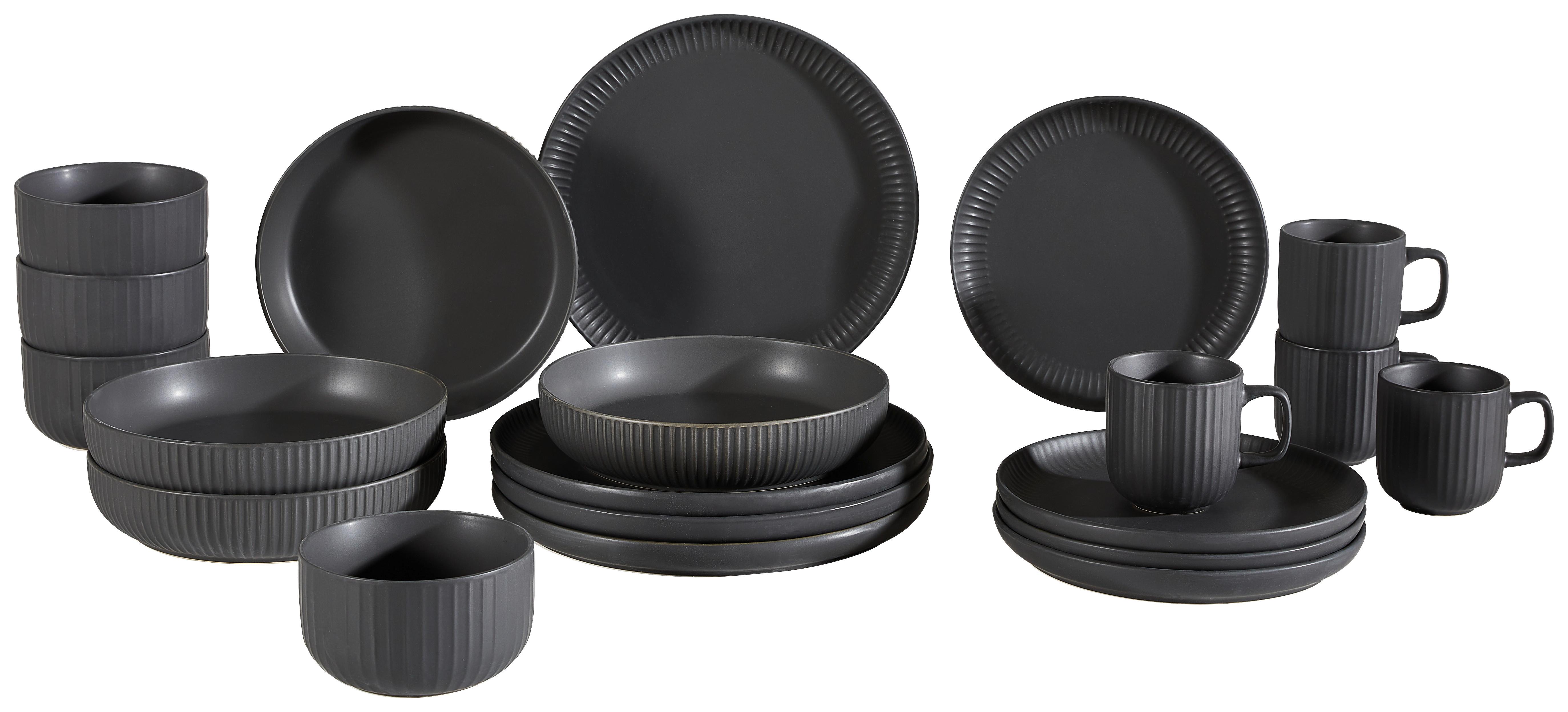 SERWIS OBIADOWO-ŚNIADANIOWY TIMELESS - czarny, Trend, ceramika - Novel