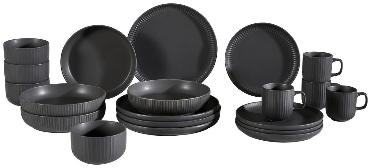 SERWIS OBIADOWO-ŚNIADANIOWY TIMELESS - czarny, Trend, ceramika - Novel
