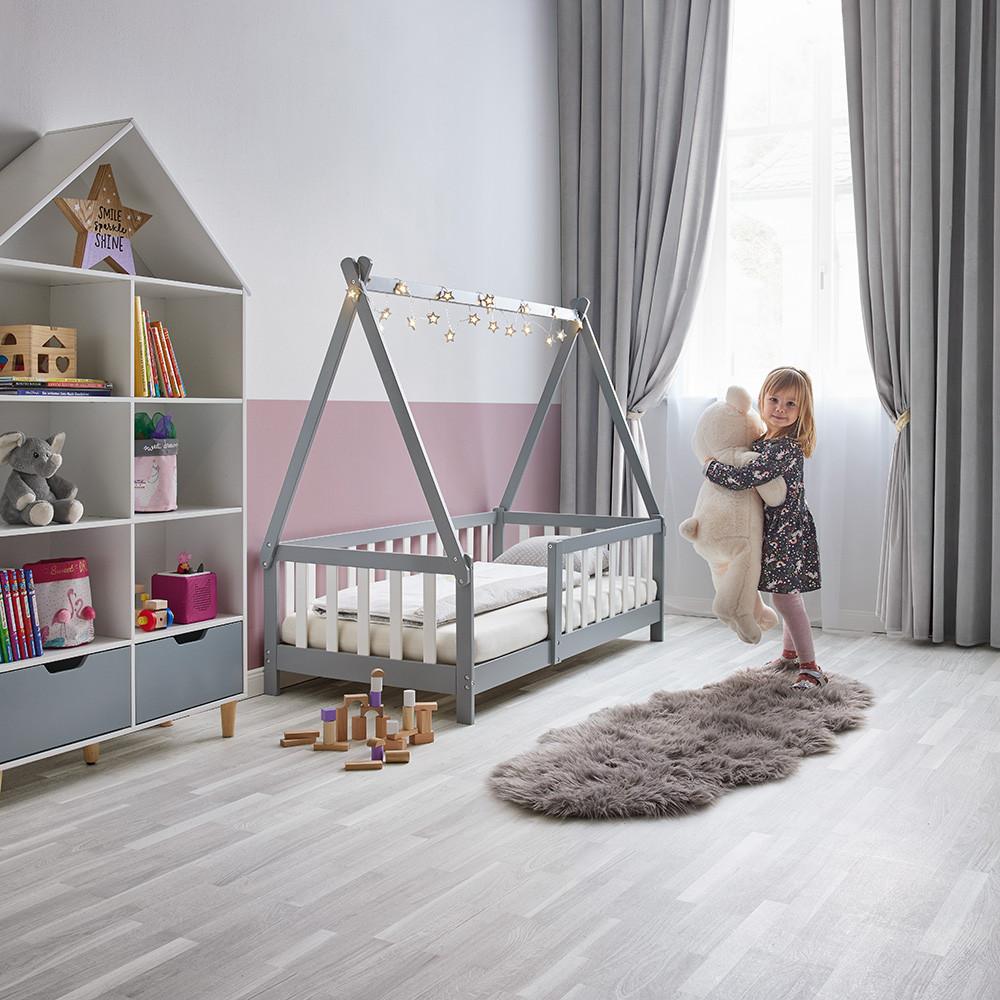 Kinderbett Adelia ca. 70x140 cm Grau Echtholz - Naturfarben/Weiß, MODERN, Holz (70/140cm) - Bessagi Kids