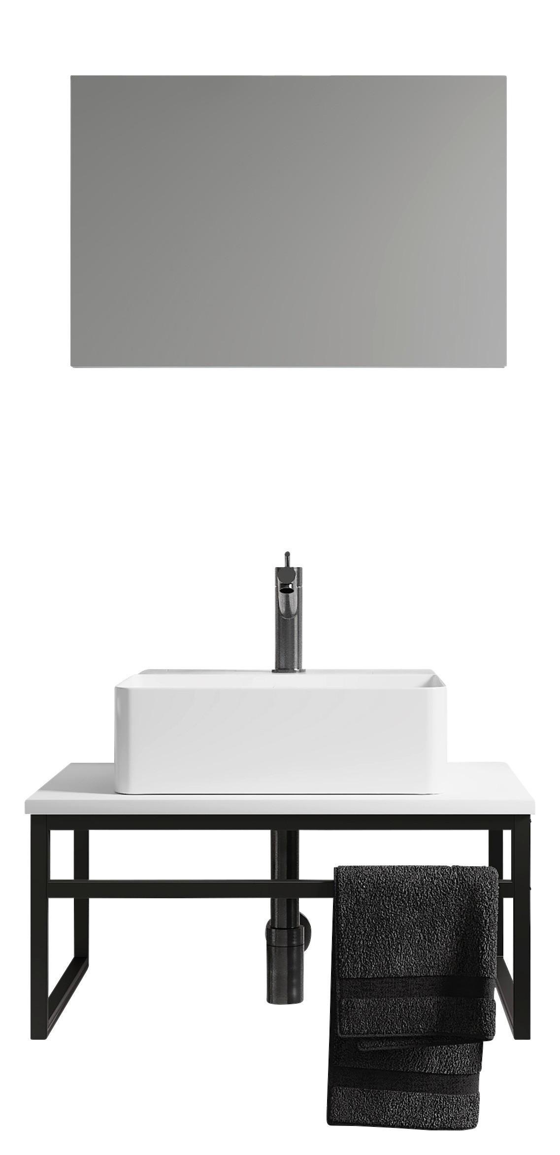 Kopalnica Bitila 60, Bela, Črna - črna/bela, Moderno, kovina/steklo (60cm) - MID.YOU