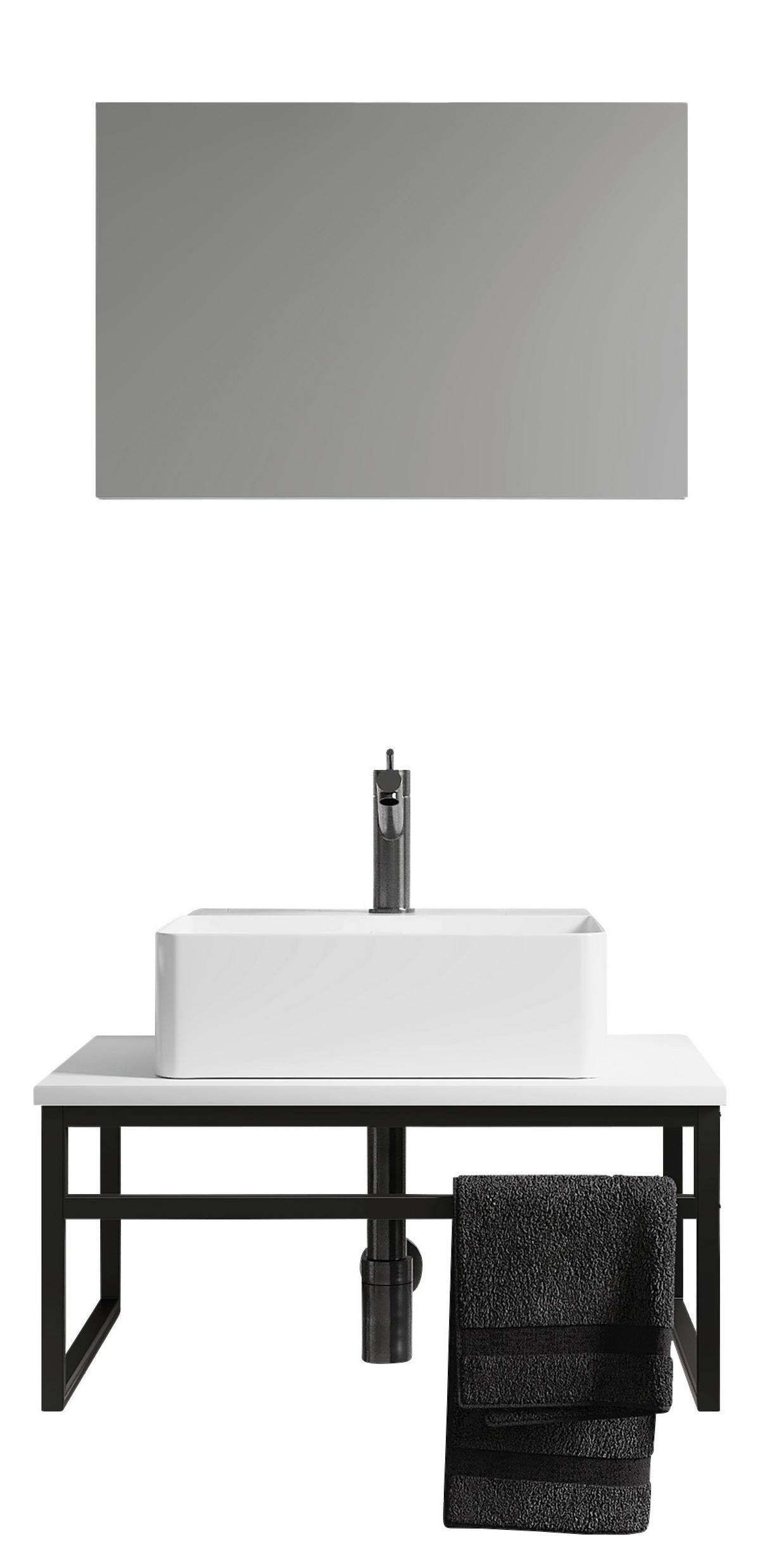 Kopalnica Bitila 60, Bela, Črna - črna/bela, Moderno, kovina/steklo (60cm) - MID.YOU