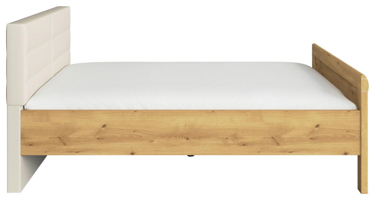 Postelja Evelyn, Barva Hrasta, Barva Šampanjca, 140x200 - barve šampanjca/barve hrasta, Design, leseni material/tekstil (140/200cm) - Novel