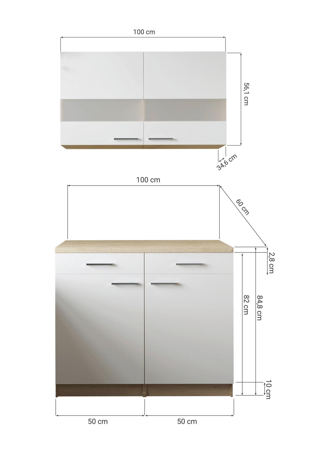 Bife Omara Merle, 100cm - srebrne barve/barve hrasta, Basics, kovina/steklo (100/200/60cm) - Respekta