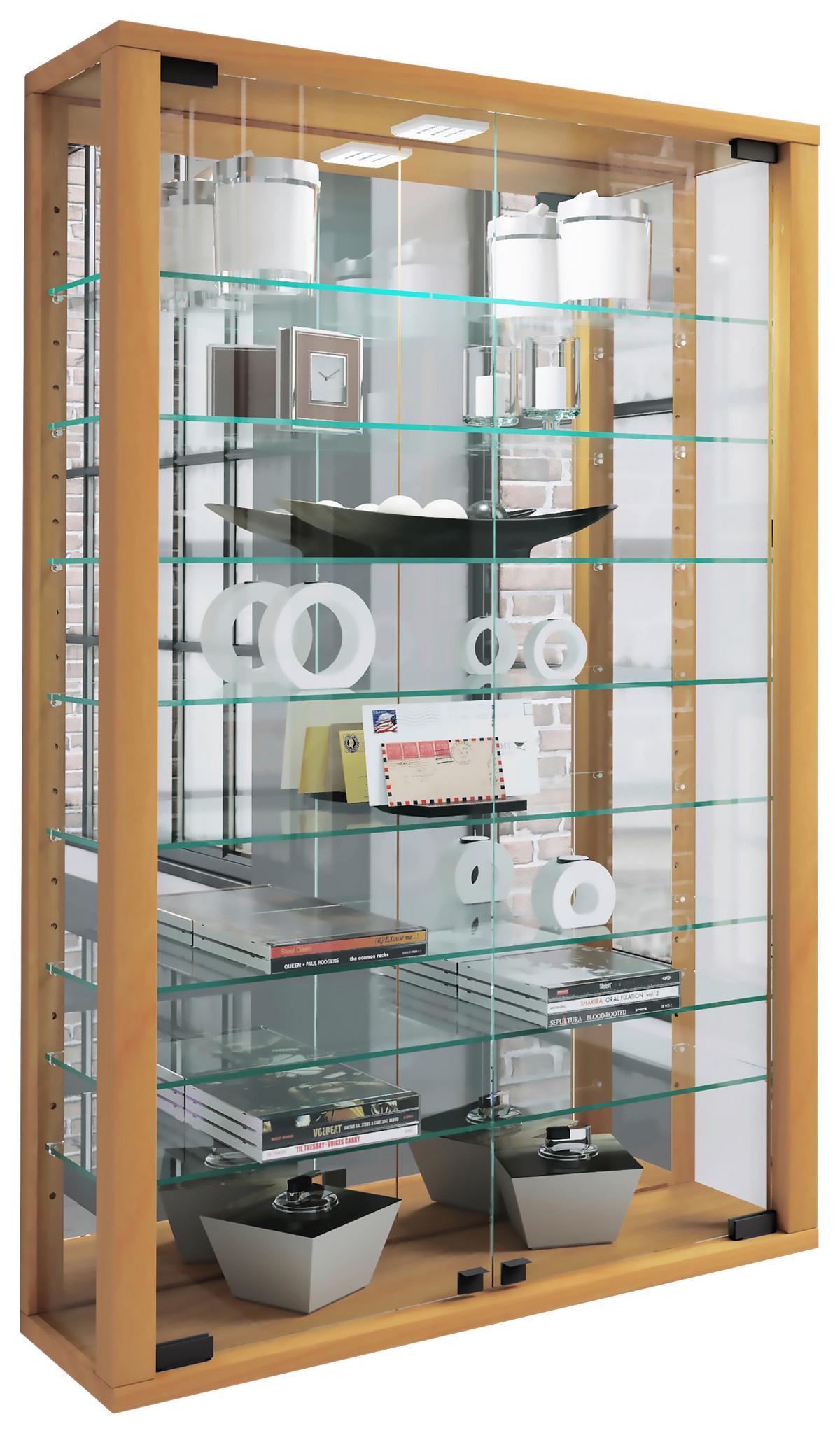 Hängevitrine Vitrosa ca. 59x91x18 cm Buchefarben - Buchefarben/Schwarz, MODERN, Glas/Holzwerkstoff (59/91,3/18cm) - MID.YOU