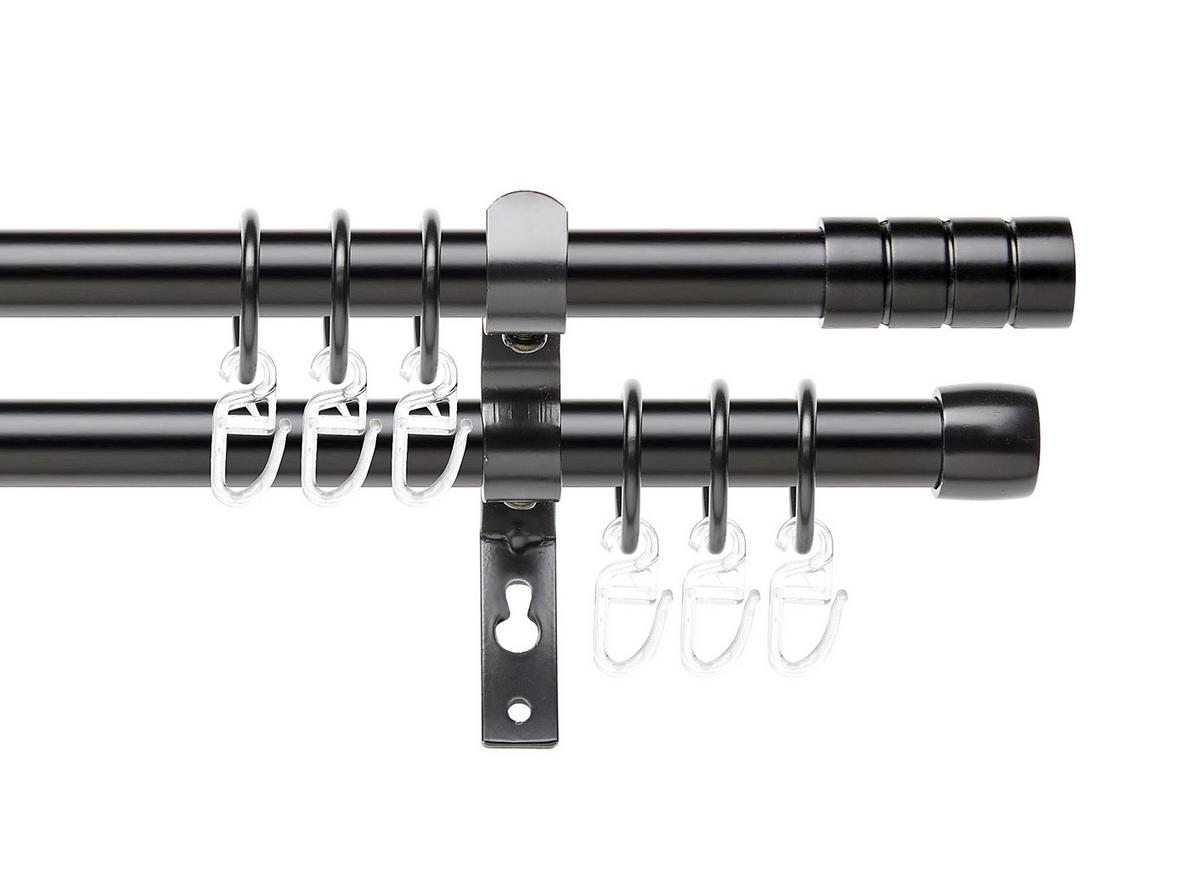 Vorhangstangenset Joo aus Metall ca. 130-240cm - Schwarz, Kunststoff/Metall (130-240cm) - Premium Living