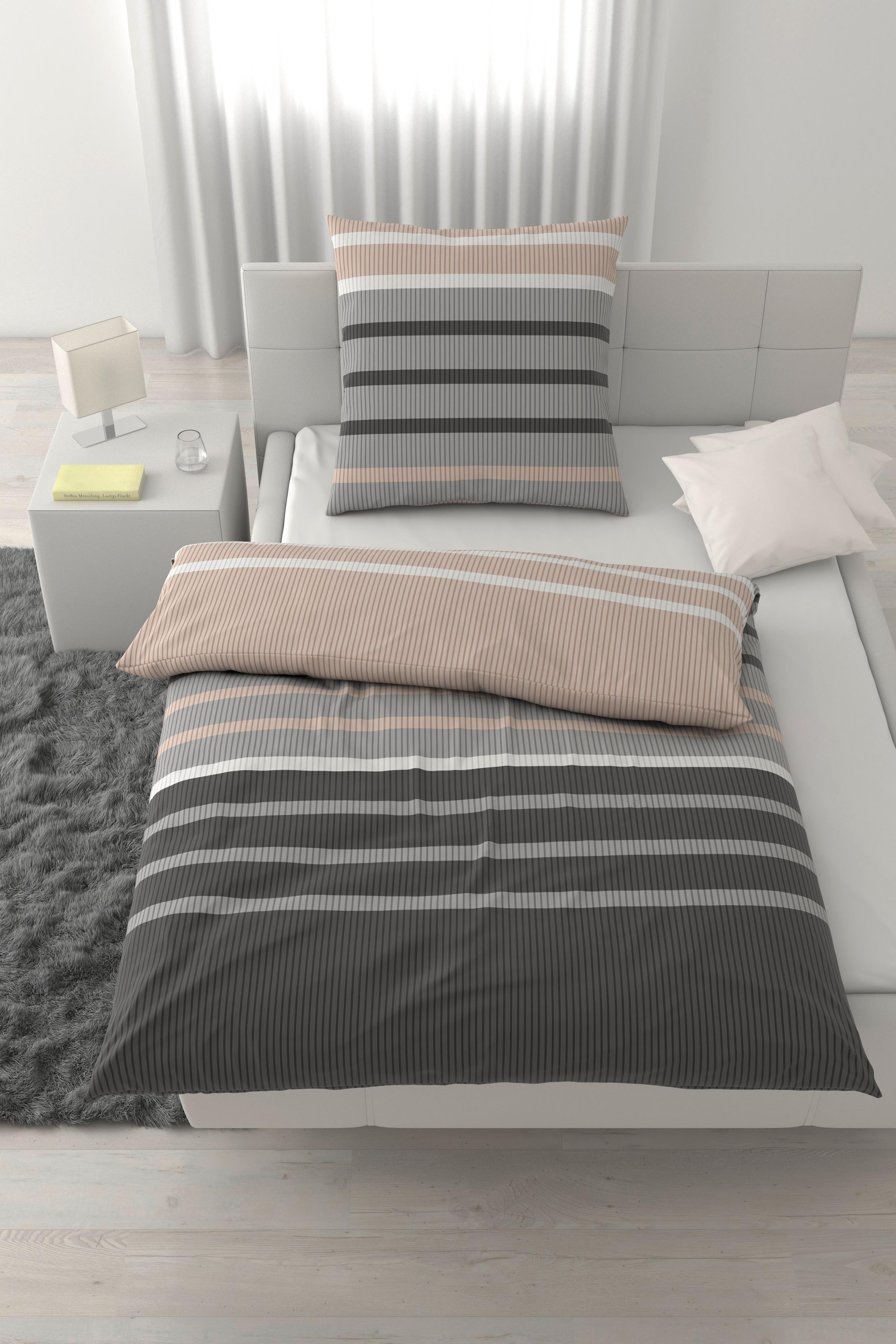 Bettwäsche Streif XL Schwarz/Beige ca. 155x220cm - Beige/Schwarz, KONVENTIONELL, Textil (155/220cm) - Mömax
