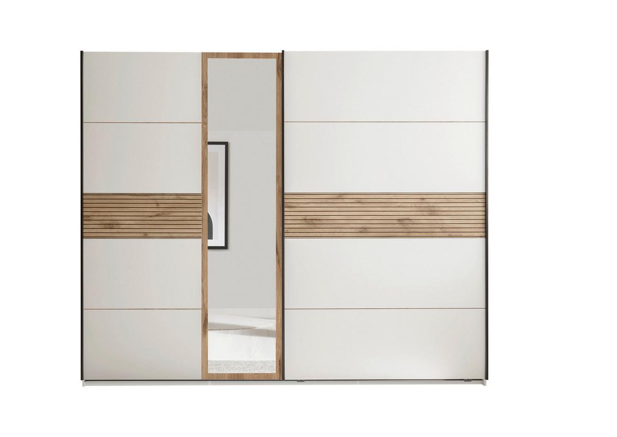 Omara Z Drsnimi Vrati Leo, Bela, Barva Hrasta - črna/barve hrasta, Moderno, kovina/leseni material (270/225/59,6cm) - MID.YOU
