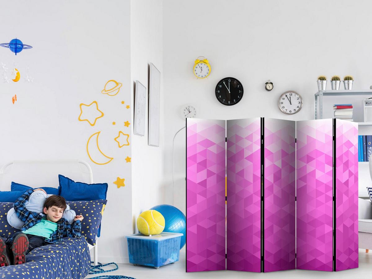 Paravan Pink Pixel I, 5-Delni, Dvostranski - pink/bela, Basics, tekstil/les (225/172/3cm) - artgeist