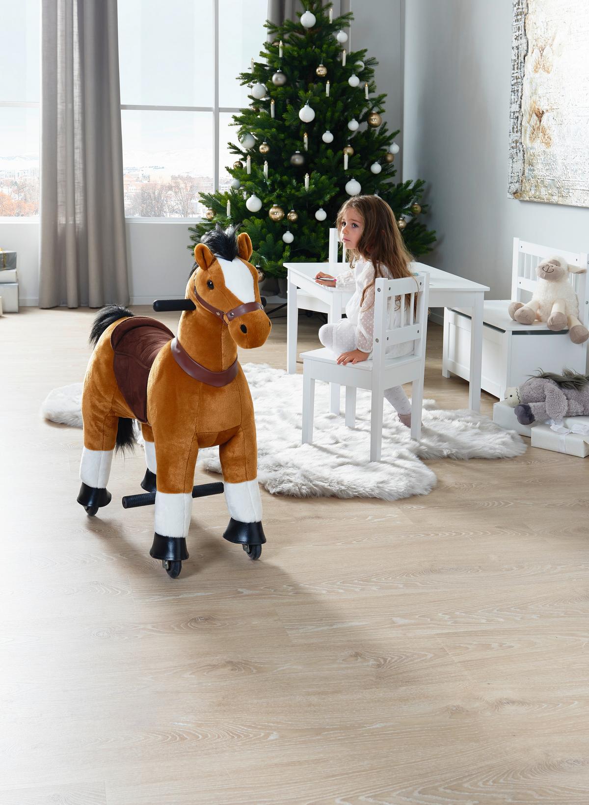 KONIK NA BIEGUNACH GALOPP - brązowy, Trend, metal/tkanina (76/27/85cm) - My Baby Lou