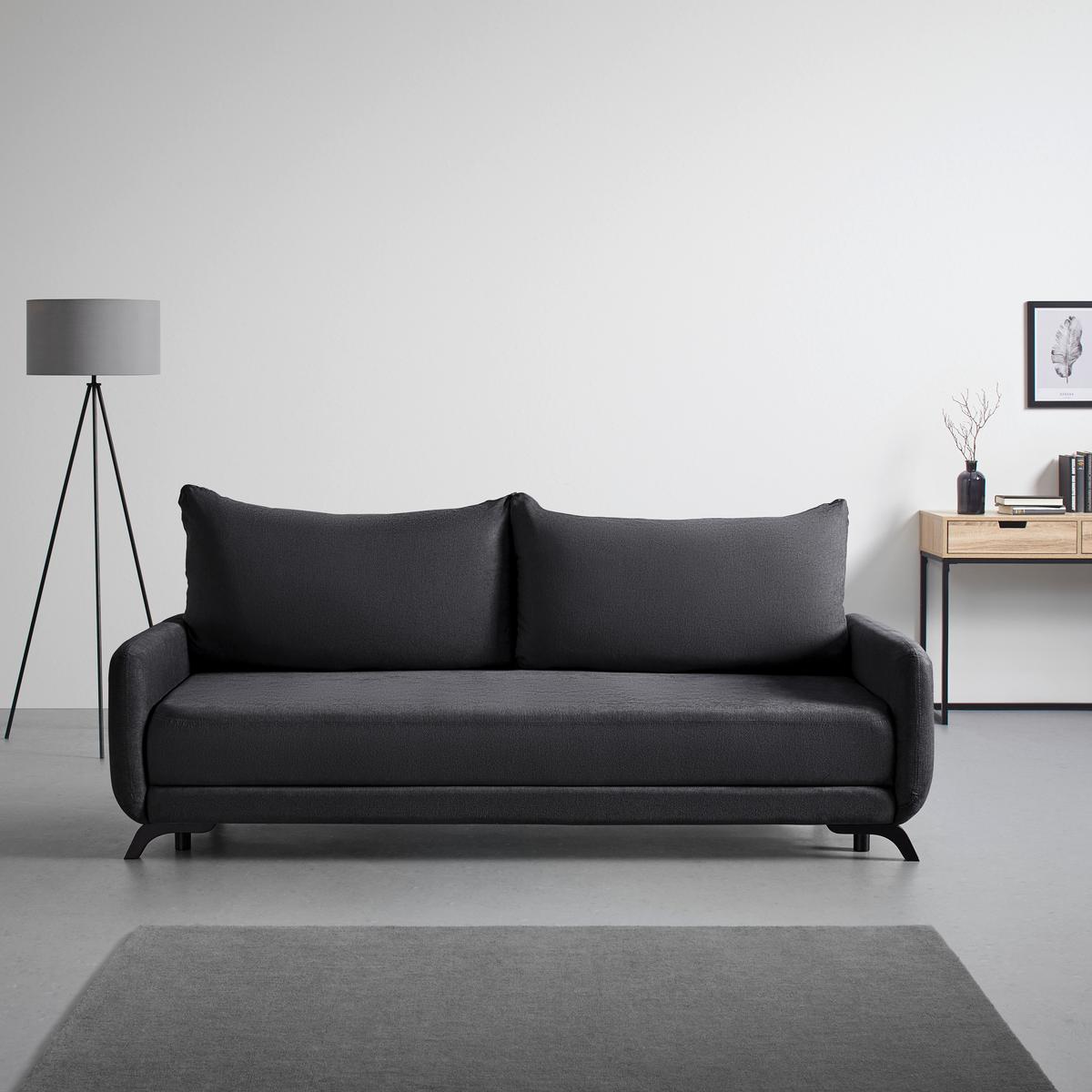 Canapea extensibilă OLIVER - antracit/culoare lemn acacia, Modern, lemn/textil (220/74/93cm) - Bessagi Home