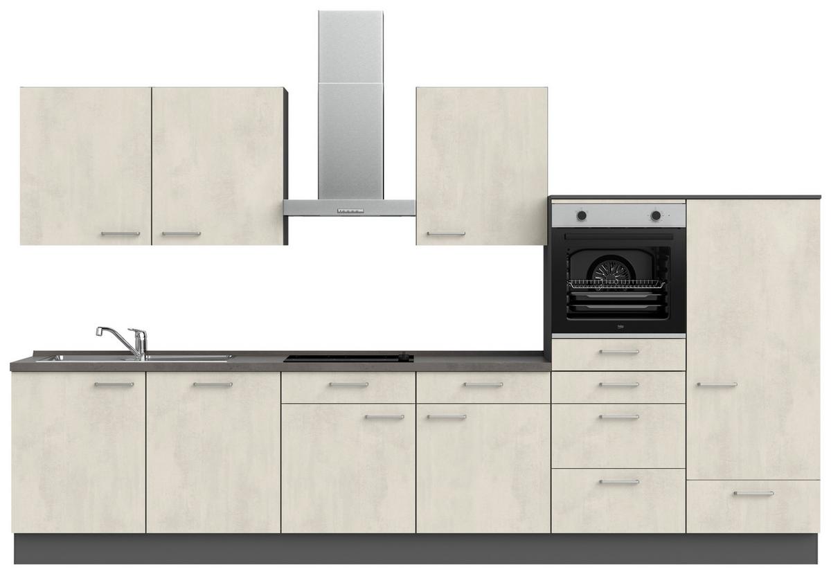 Küchenblock Riva Low m. Geräten Weiß - Schieferfarben/Edelstahlfarben, MODERN, Holzwerkstoff/Metall (360cm) - Nobilia