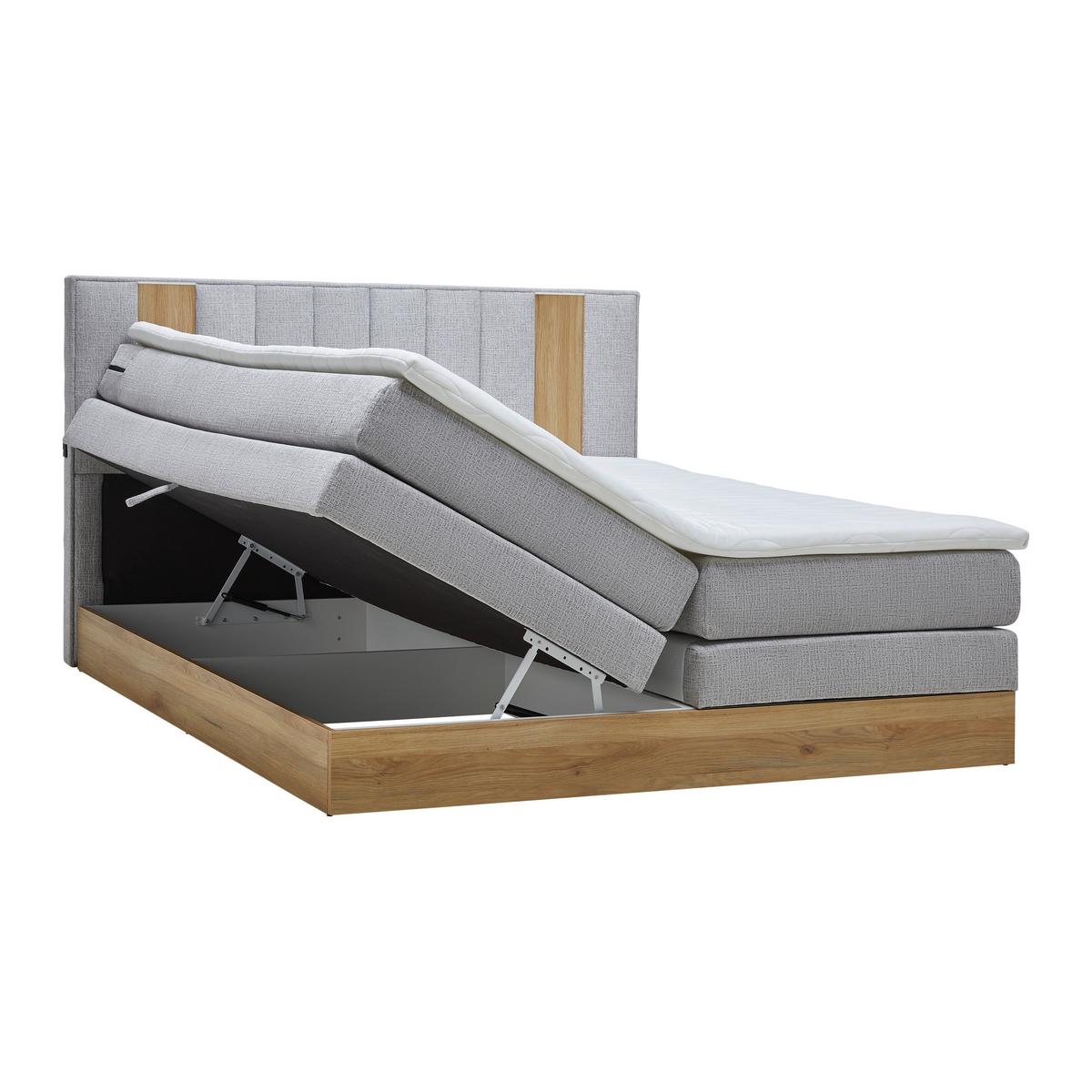 Postelja Boxspring Rabina, Svetlo Siva, 180x200 - siva/barve hrasta, Konvencionalno, tekstil/leseni material (180/200cm) - Mömax